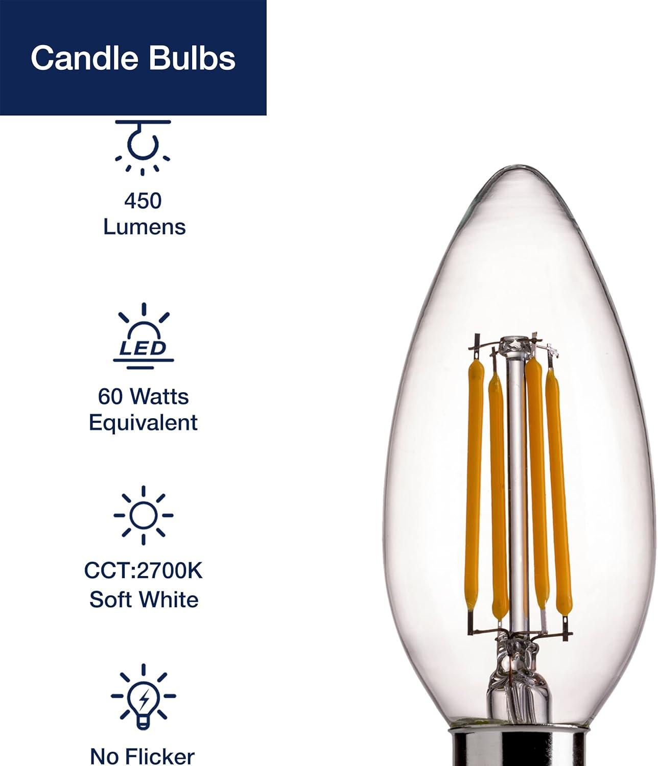 Dimmable Warm White LED Filament Chandelier Bulbs, 6-Pack