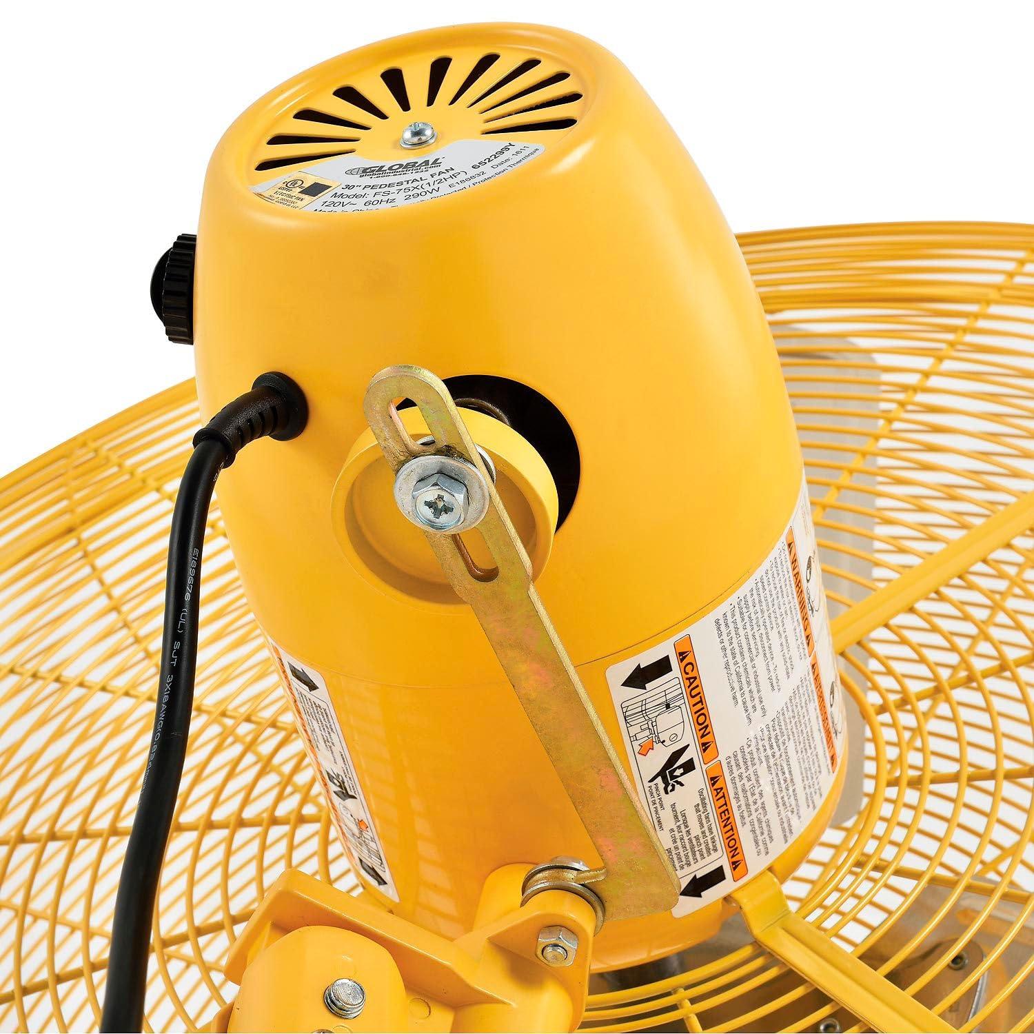 Global Industries Ventilador de Pedestal Oscilante de Lujo - Amarillo de Seguridad - 30 Pulgadas de Diámetro. - 0,5 Hp - 10000 Cfm
