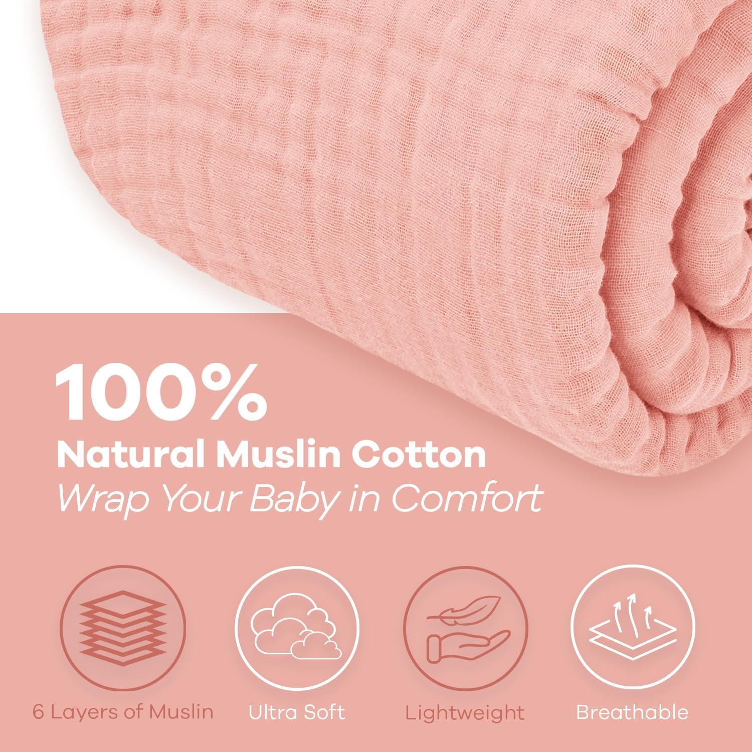 Muslin Blanket for Adults, Extra Large Throw 50" x 60" By Comfy Cubs - Lace Pink