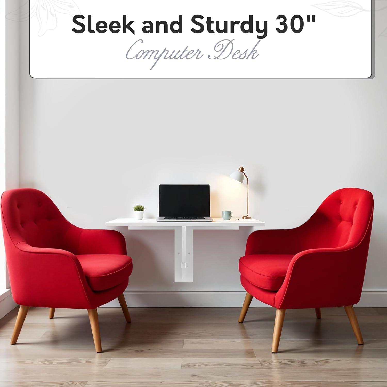 30" x 21.5" Wall Mounted Folding Table and Computer Desk White - InPlace: Fold Down Wall Desk, Kids Foldable Table