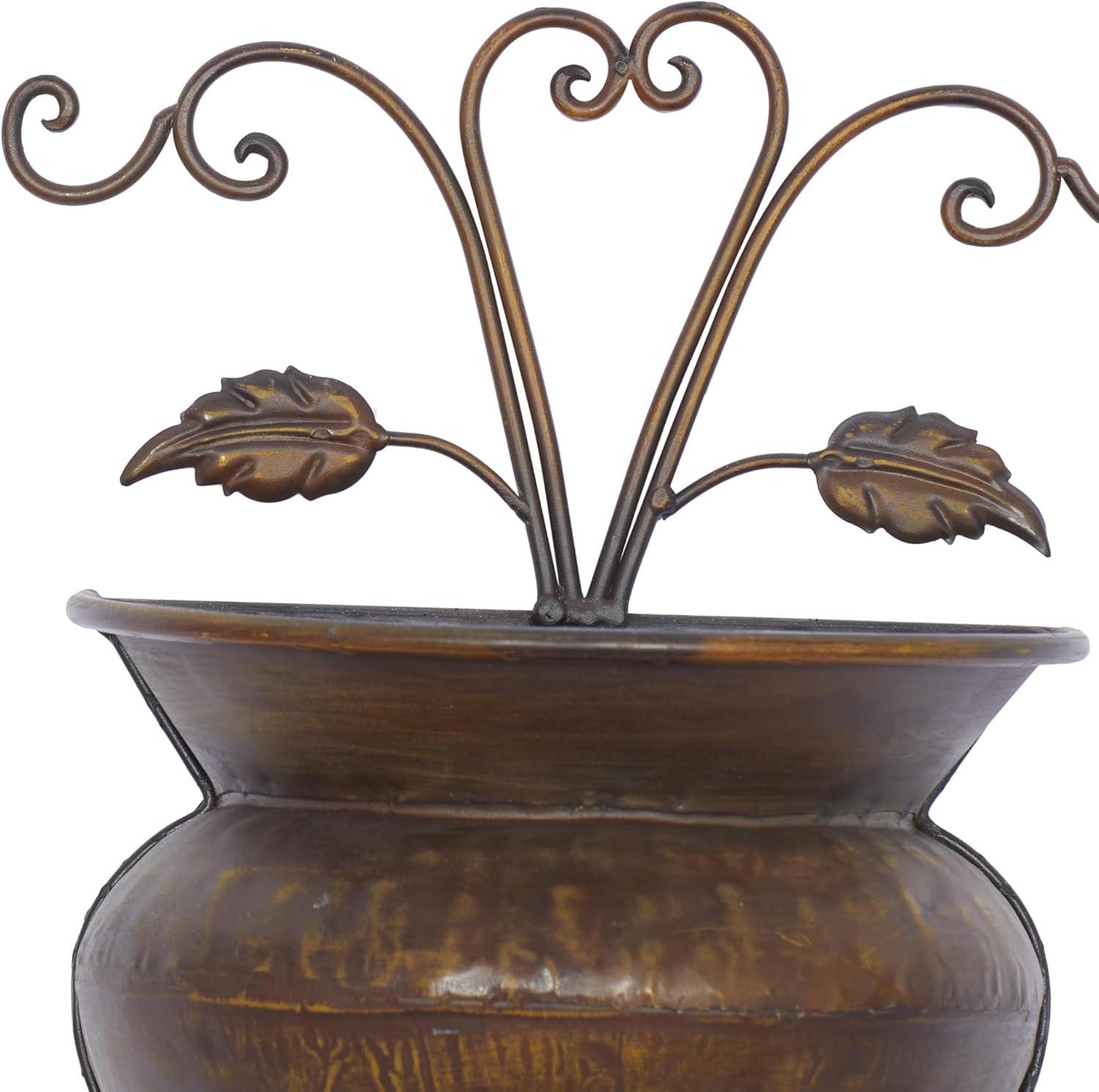 DecMode 11" x 6" x 18" Round Brown Metal Indoor Outdoor Scroll Wall Planter