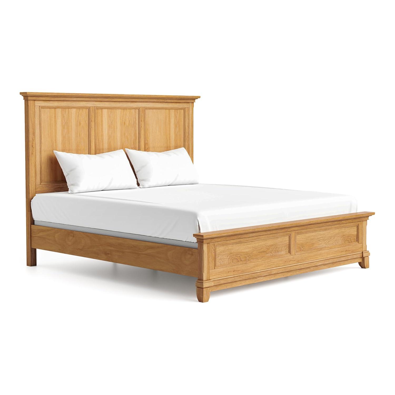 Furniture of America Stratford Solid Wood Queen Panel Bed, Natural Oak