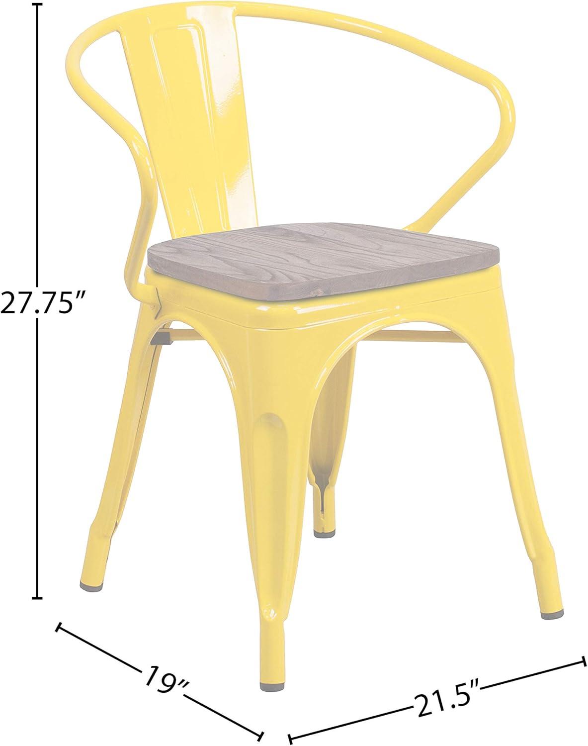Flash Furniture Yellow Metal Chair with Wood Seat and Arms