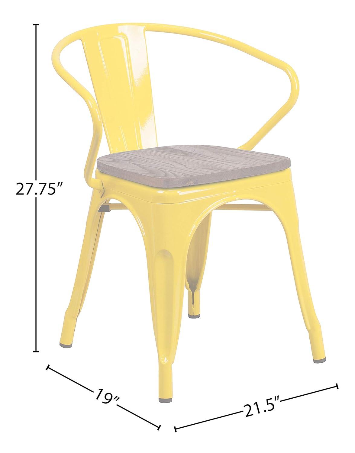 Flash Furniture Yellow Metal Chair with Wood Seat and Arms