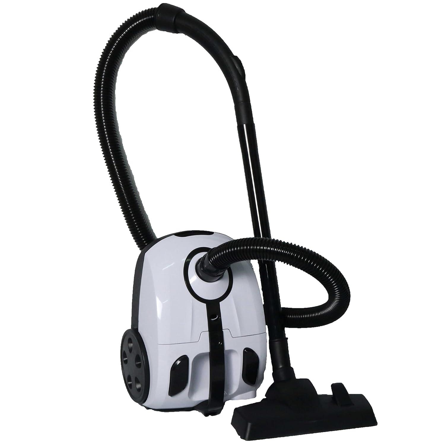 Impecca Lightweight Bagged Canister Vacuum Cleaner for Carpets, Rugs, Hard Floors, Upholstery, etc W/Powerful 1000W Motor, 2L Dust Capacity, Includes 6 Cleaning Tools + 3 Bags - White