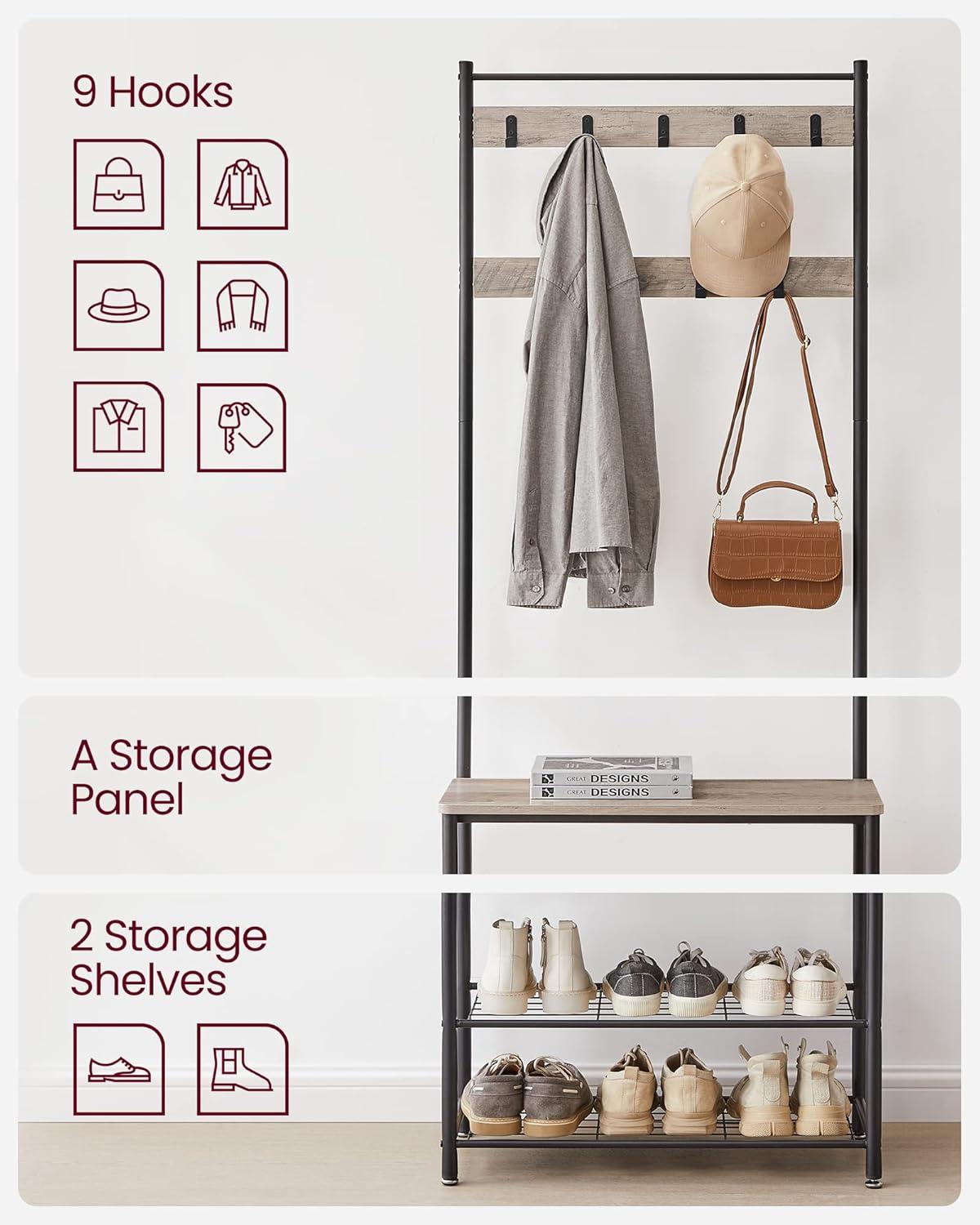 Coat Rack Hall Tree with Shoe Storage Bench Entryway Bench with Shoe Storage for Entryway Greige and Black