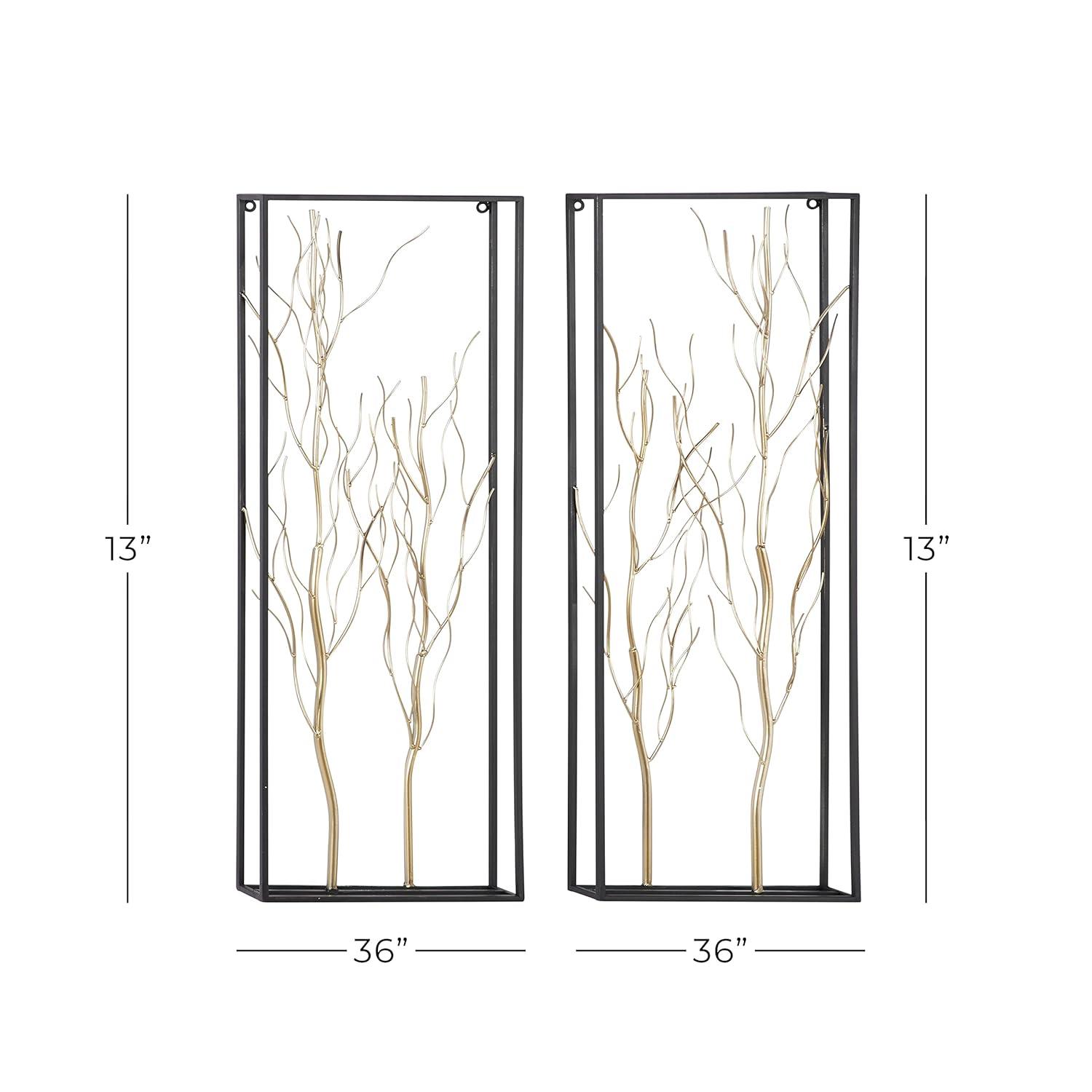 DecMode Gold Metal Branch Tree Wall Decor with Black Frame (2 Count)