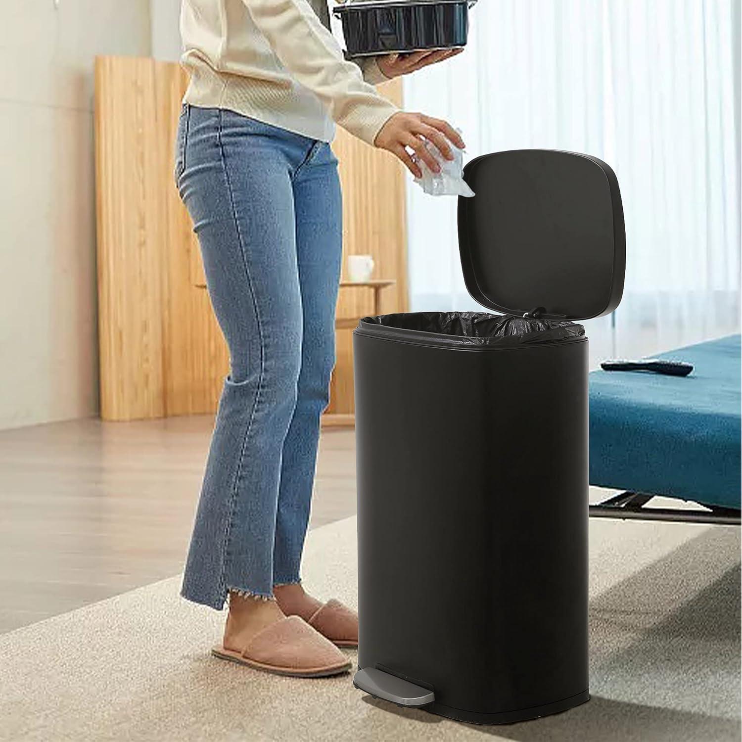CL.HPAHKL 13 Gallon (50L)Trash Can ,Kitchen Trash Can, Stainless Steel with Lid, Foot Pedal and Inner Bucket, Fingerprint-Resistant Soft Close Lid Garbage Can, Pedal Rubbish Bin for Home Office