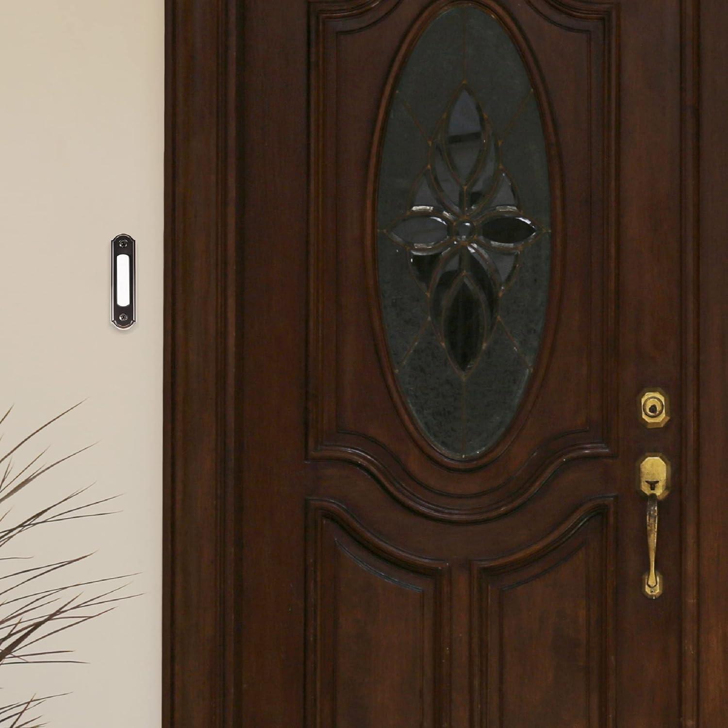 Newhouse Hardware LED Lighted Metal Door Chime Push Button (Oil-Rubbed Bronze) | Surface Mount Lighted Door Bell Button | Replacement Wired Doorbell Button for Most Door Bell Chimes