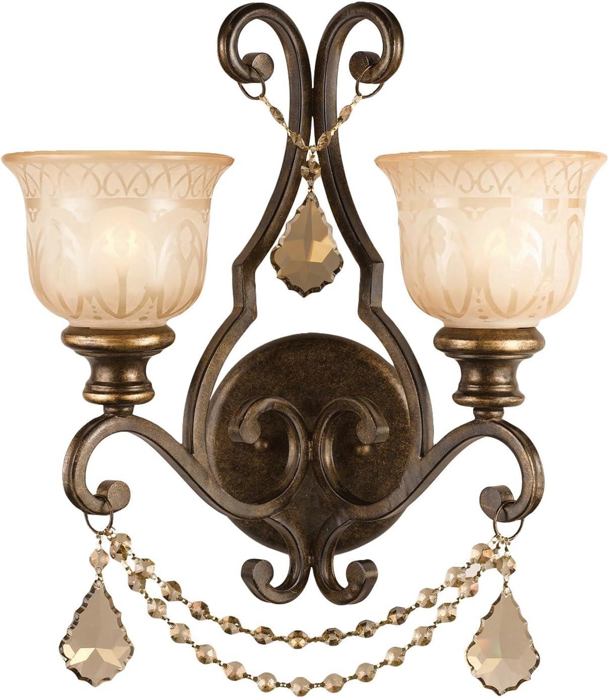 Norwalk 2 Light Golden Teak Crystal Bronze Sconce by Crystorama 7502-BU-GT-MWP in Bronze Finish