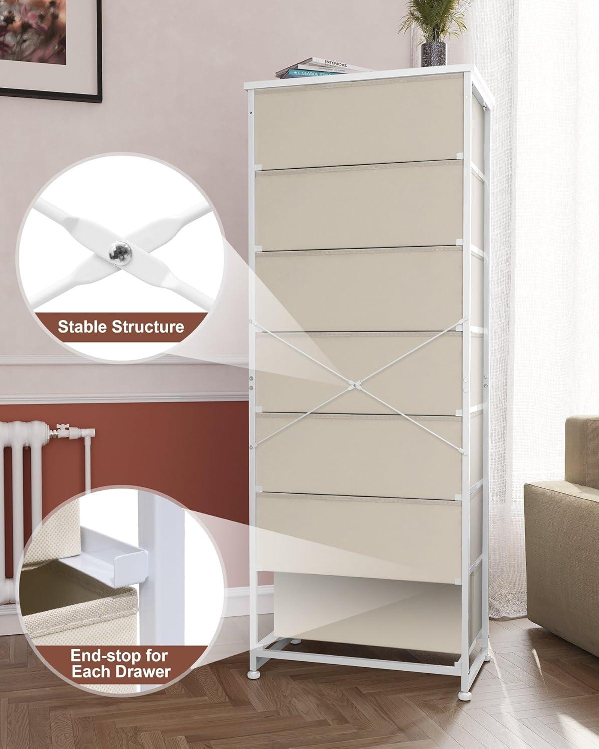 Crestlive Products 7 Drawers dresser for bedroom Chest Furniture Storage Tower Organizer Unit for Bedroom Beige