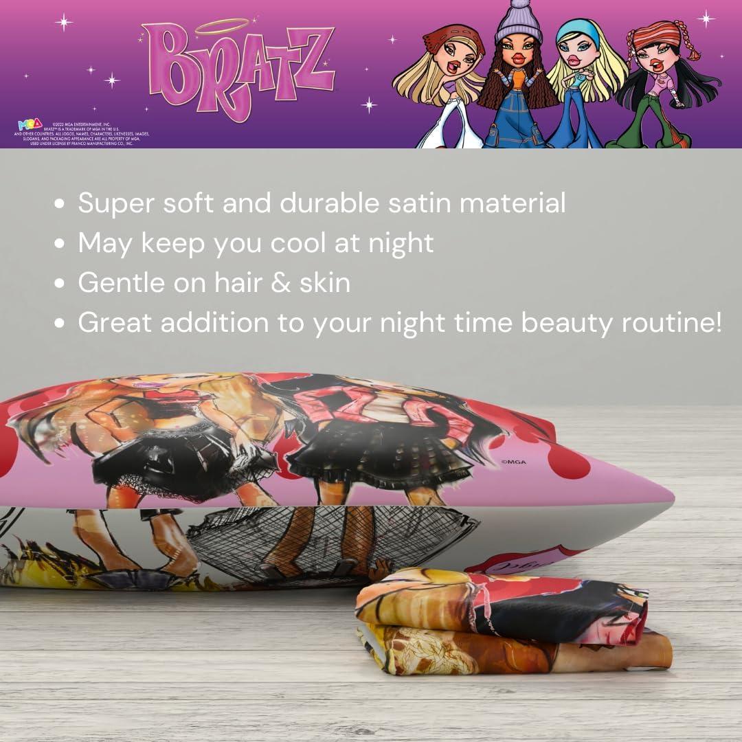 Franco Collectibles Bratz Beauty Silky Satin Standard Reversible Pillowcase Cover 20x30 for Hair and Skin, (Official Licensed Product)