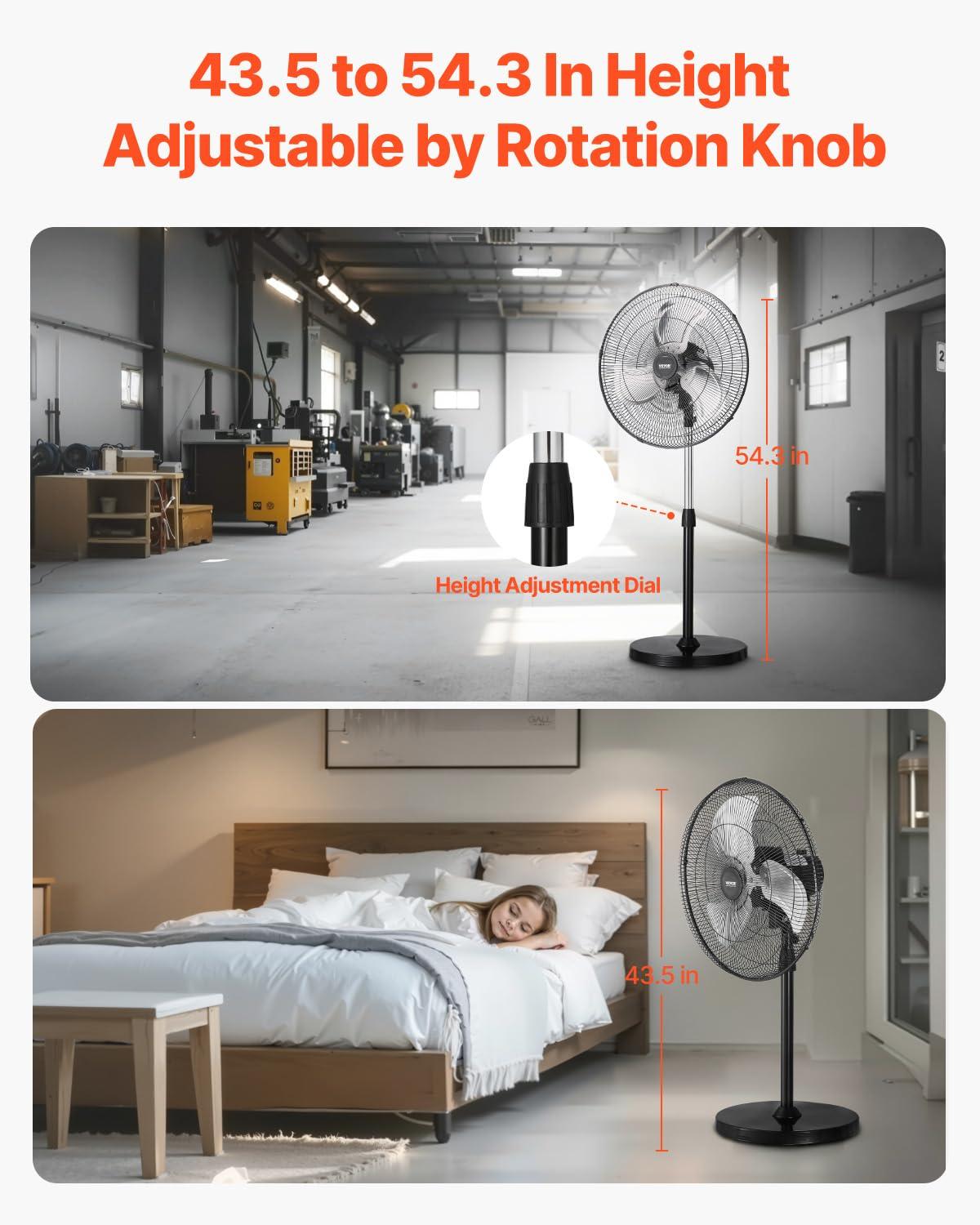 Vevor GYLSFS16INCH0LFIYV1 16 in. 3-Speed Industrial Pedestal Fan Oscillating Height Adjustable - Silver