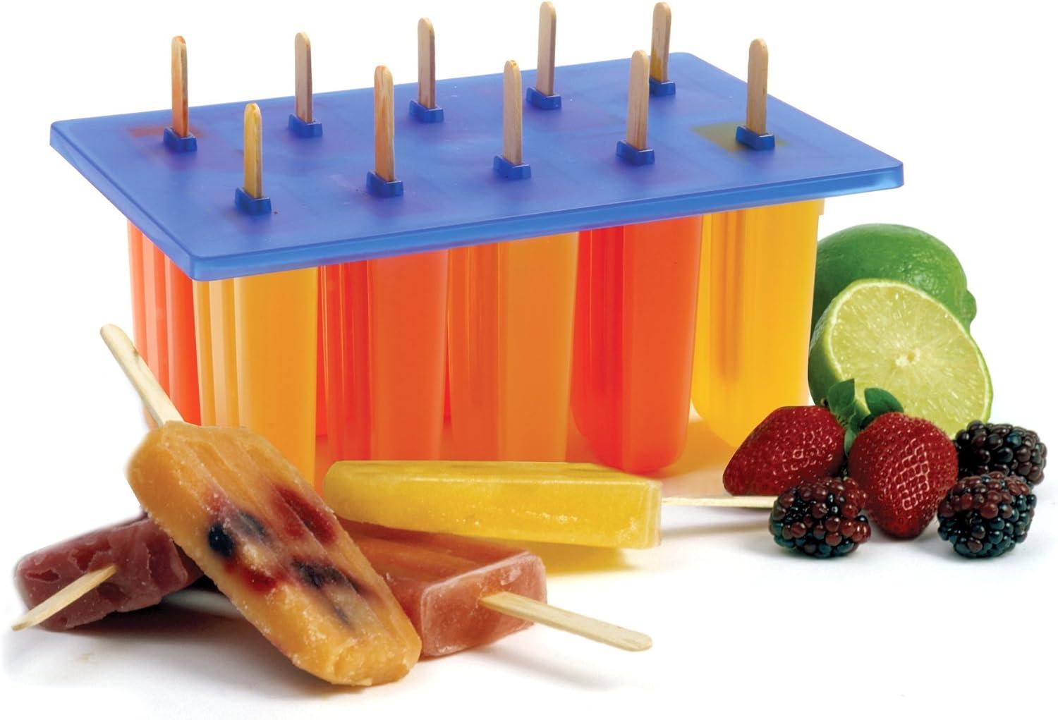 Blue and White BPA-Free Plastic Popsicle Maker with Wooden Sticks