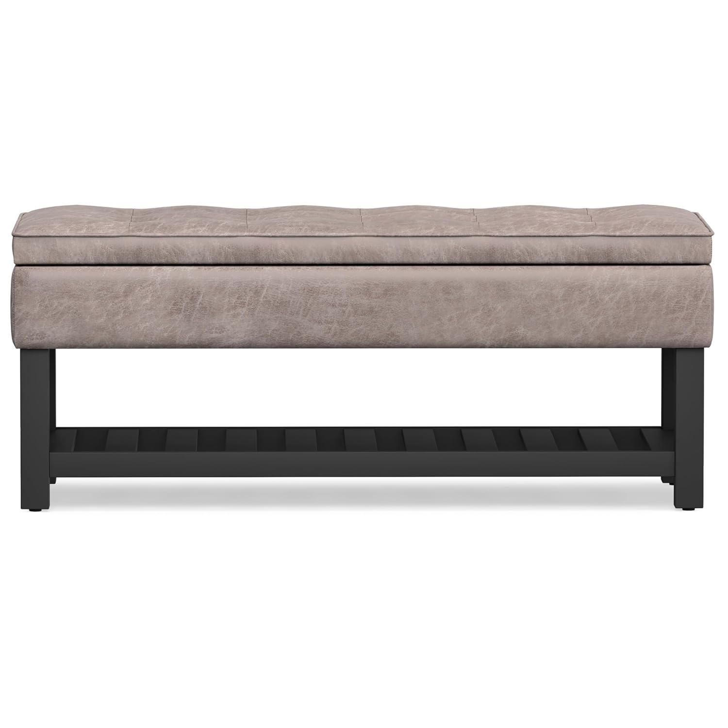 Simpli Home Cosmopolitan 44"W Transitional Tufted Storage Ottoman Bench with Lift Top