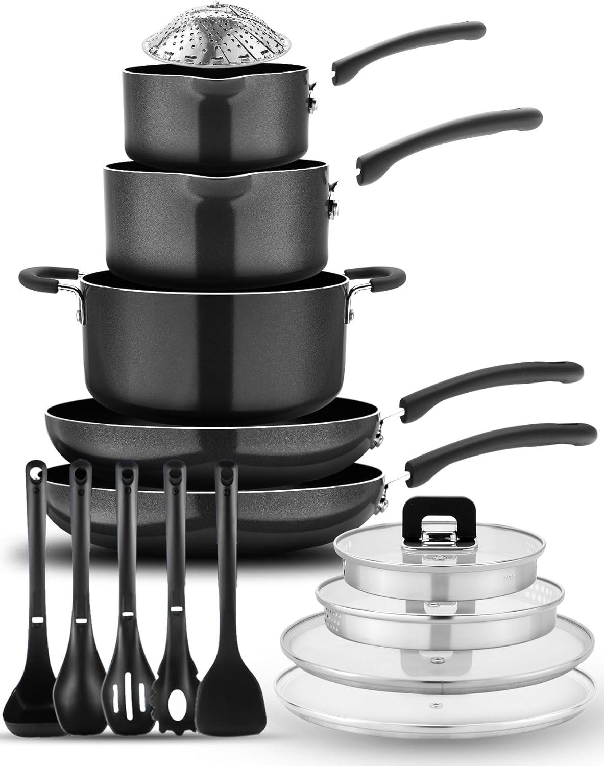 NutriChef 17 - Piece Non-Stick Aluminum Cookware Set