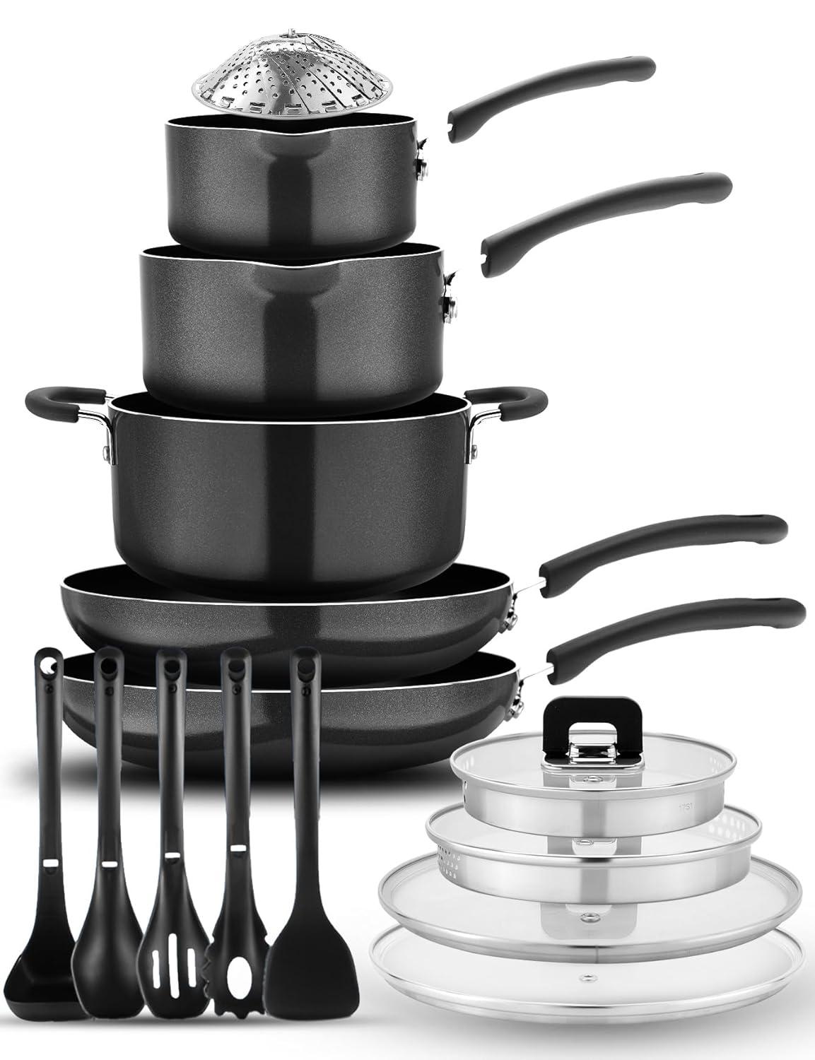 NutriChef 17 - Piece Non-Stick Aluminum Cookware Set