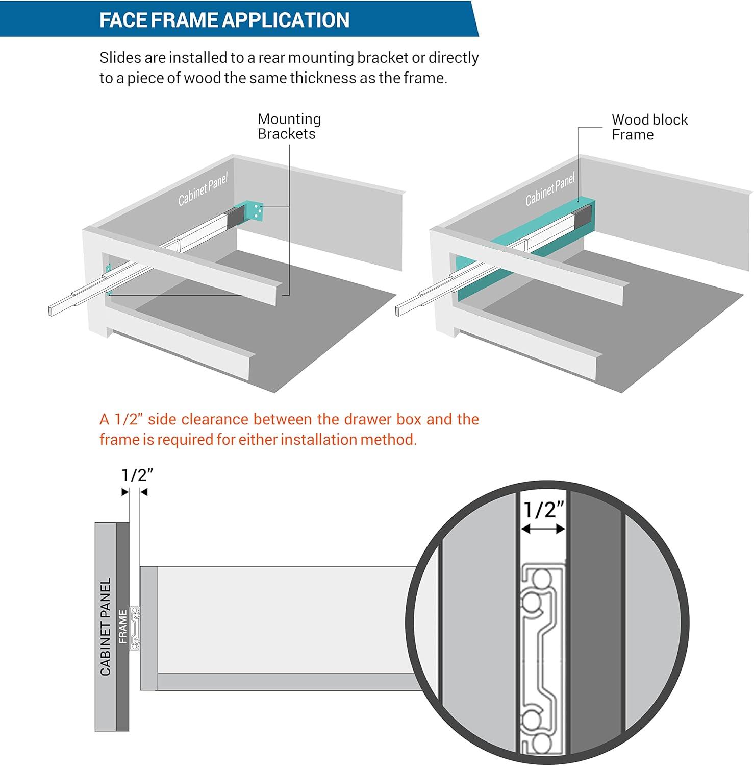 12" Zinc Soft Close Full Extension Drawer Slides with Screws