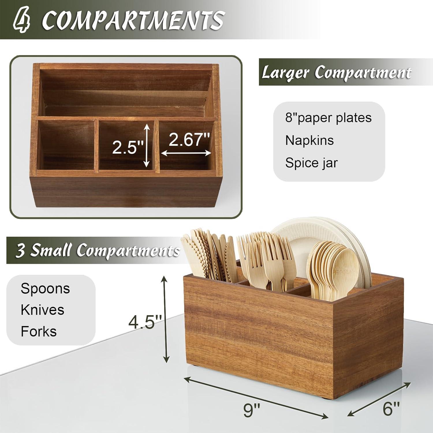 Loon Peak® Utensil Caddy, Silverware Caddy For Party, Acacia Wood Silverware Holder, Silverware Organizer Countertop, Cutlery Storage Containers For Kitchen Table