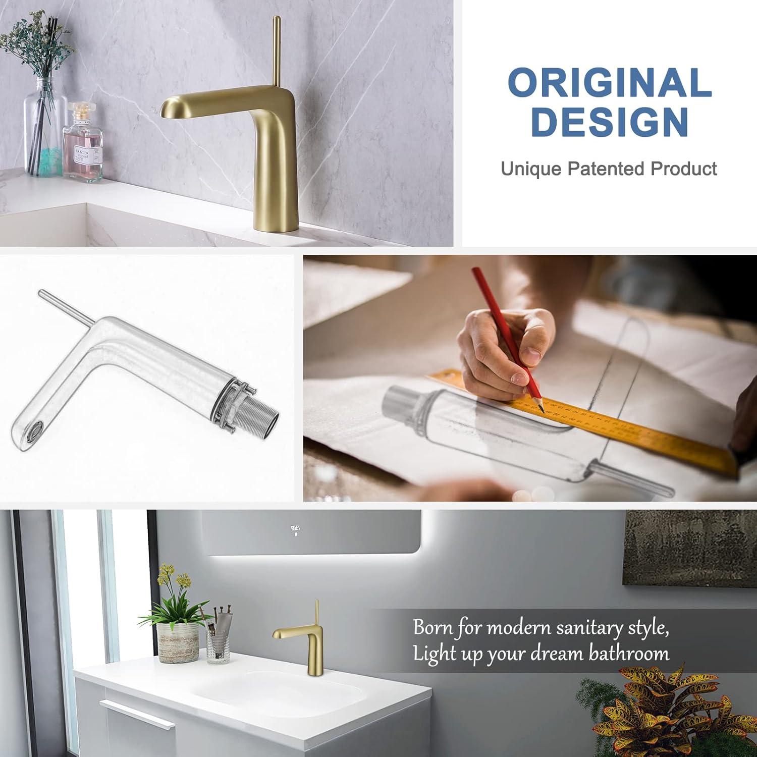 Brushed Gold Brass Single Handle Bathroom Faucet