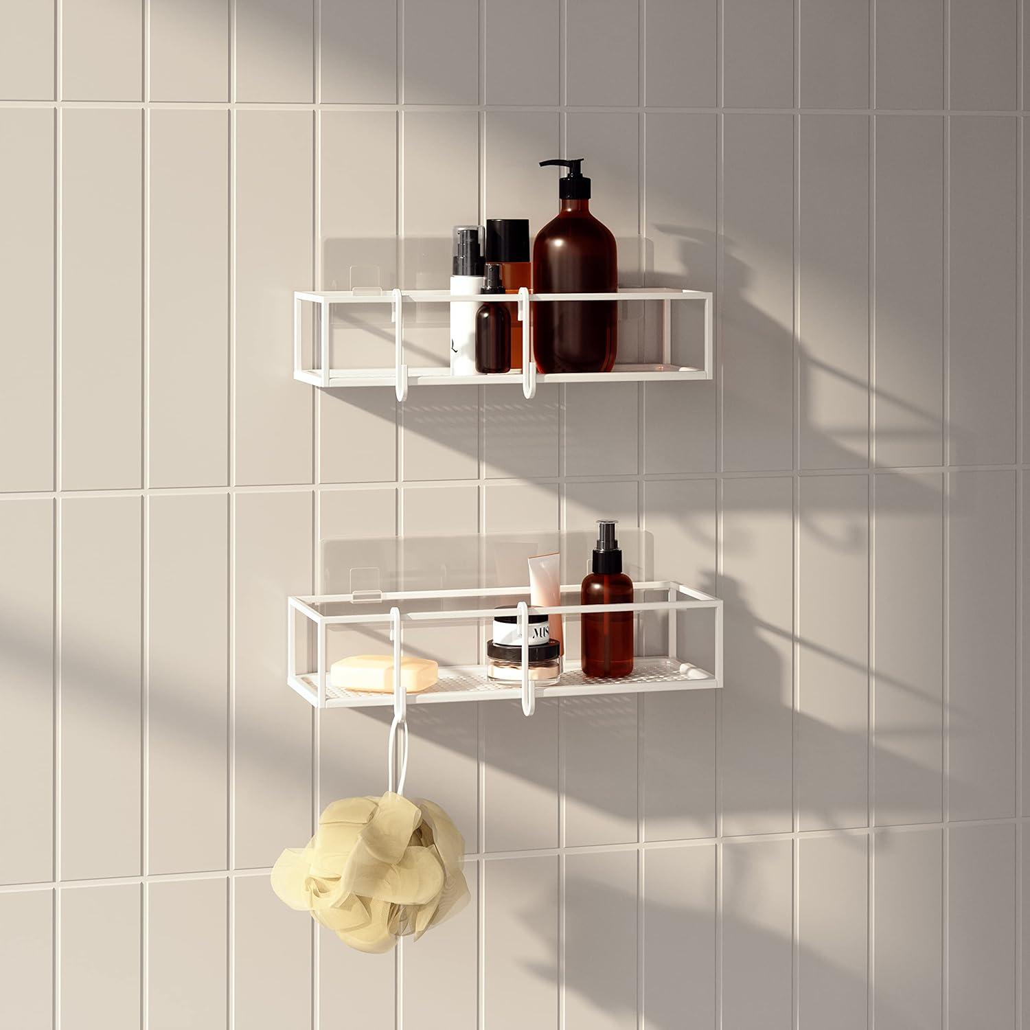 White Metal Suction Mount Shower Caddy Set