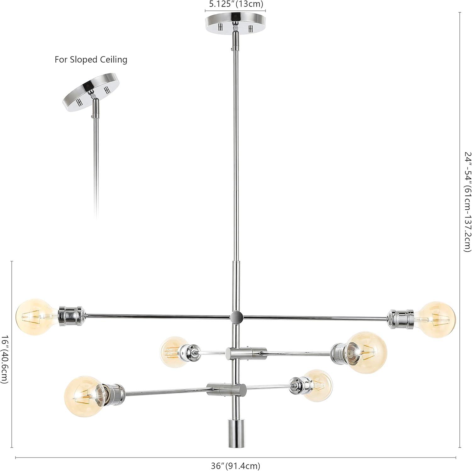 Atlas 36" Chrome 6-Light Adjustable Arm LED Sputnik Chandelier