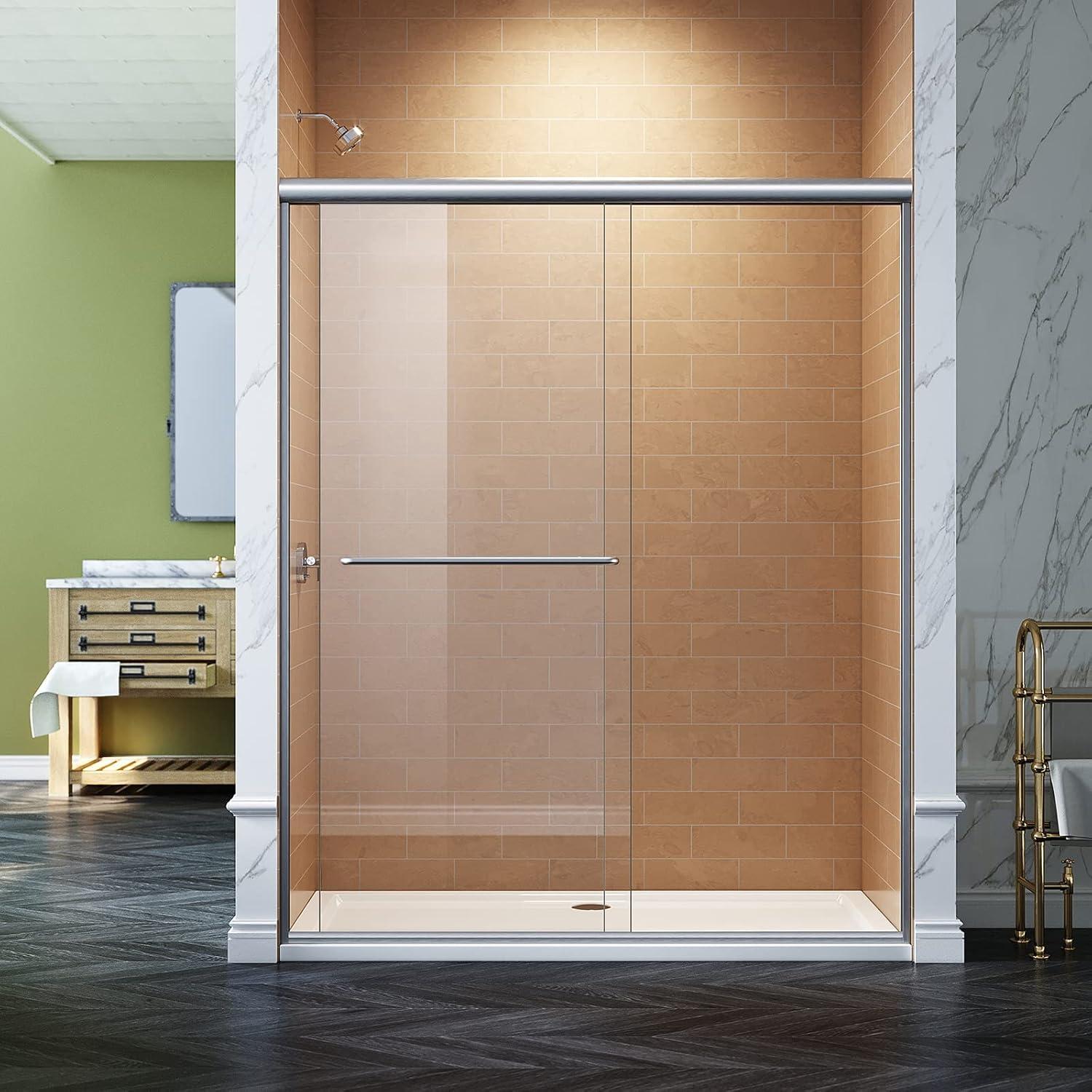 Sunny Shower Double Sliding Shower Door 54" W x 72" H in Brushed Nickel Finish