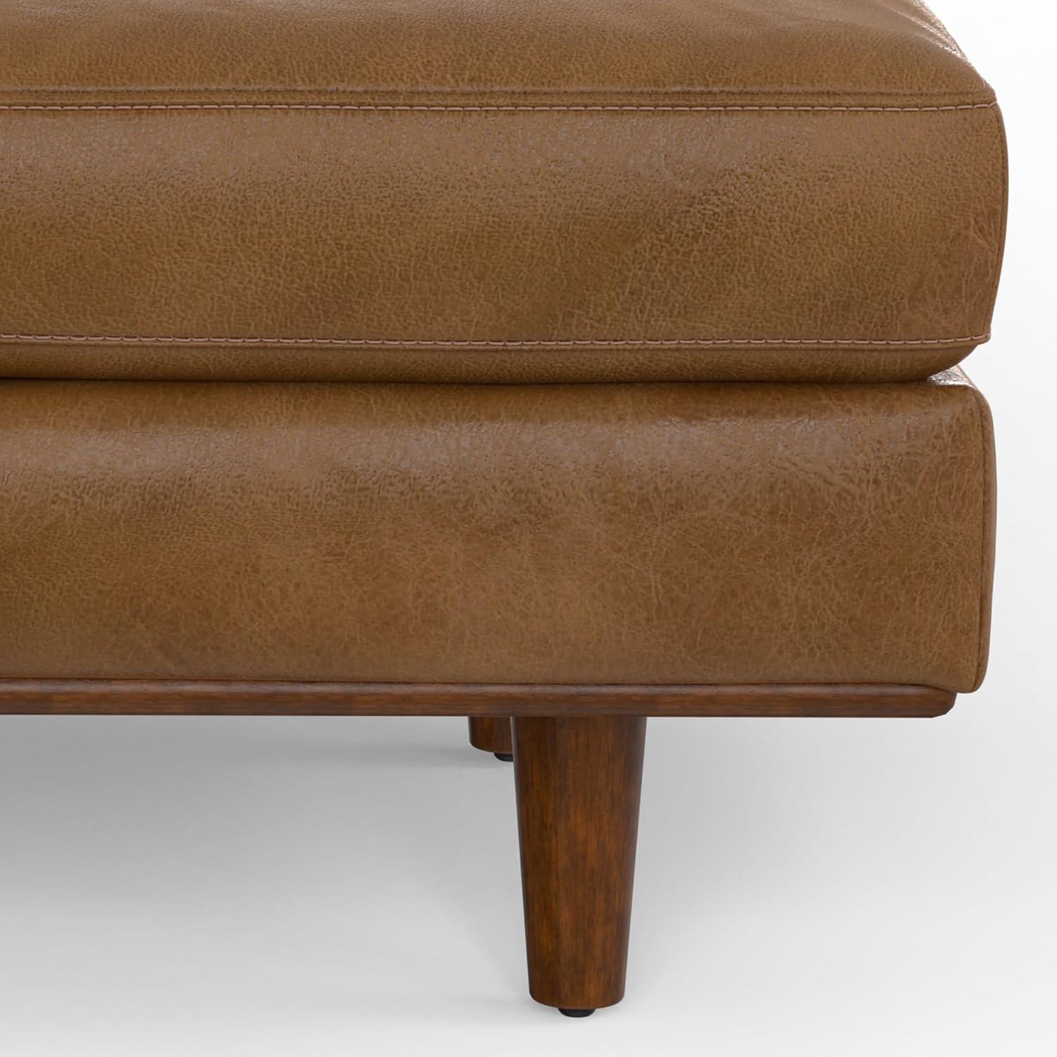 Pemberly Row Wide Century Rectangular Ottoman - Caramel Brown Genuine Leather