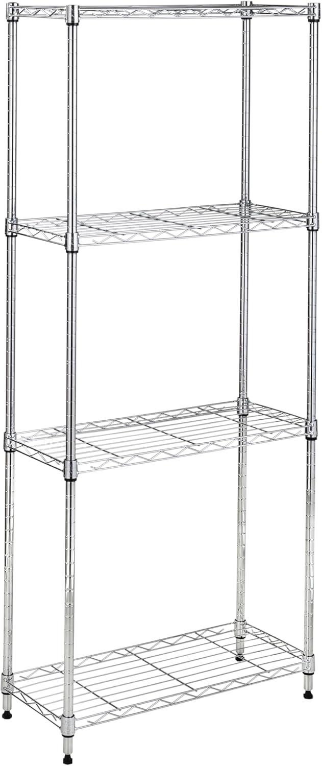 Honey-Can-Do 4-Tier Steel Slim Profile Shelving Unit, Chrome, Holds up to 100 lbs per Shelf