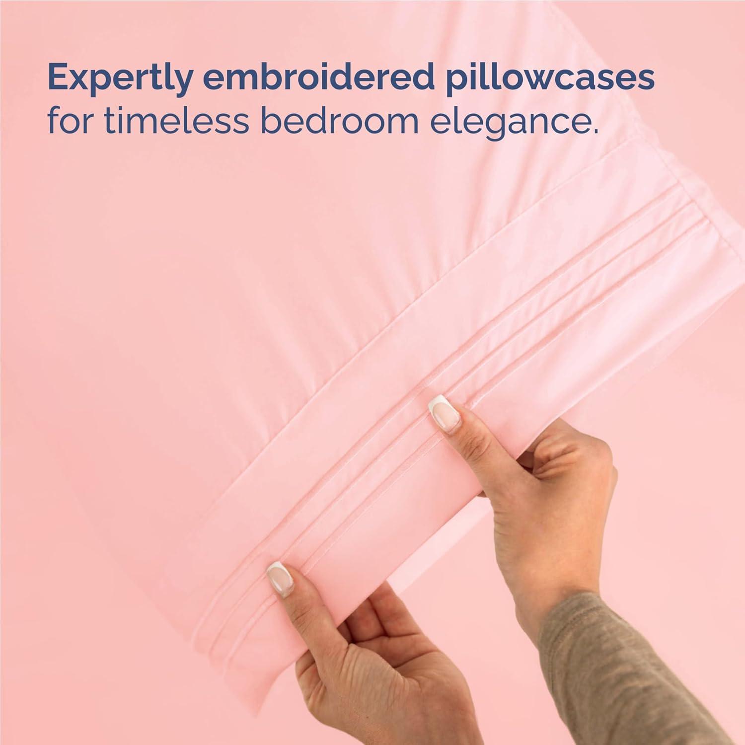 CGK Linens Luxury Soft 4 Piece Solid Bed Sheet Set - Deep Pocket Fits 8"-16" Mattresses in Baby Pink, Size Full