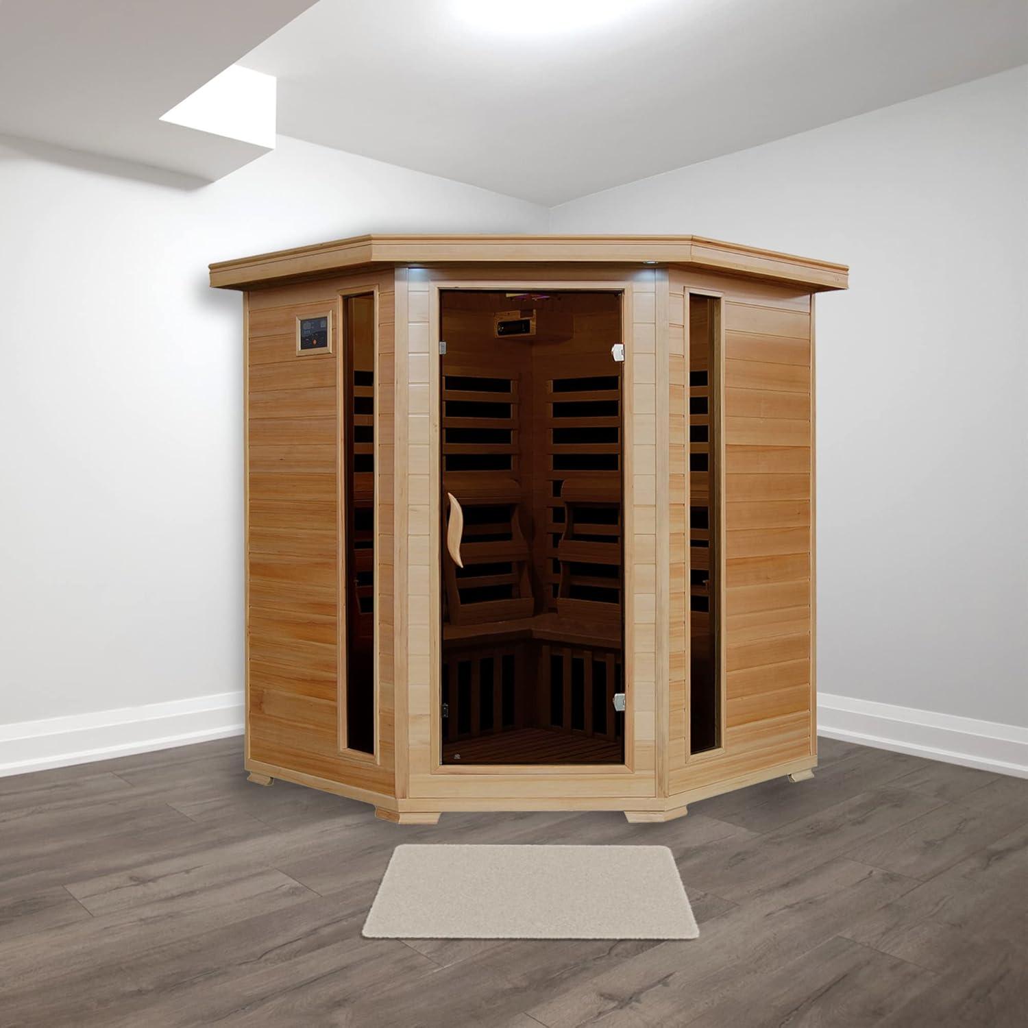 Hemlock 4-Person Corner Infrared Sauna with Carbon Heaters