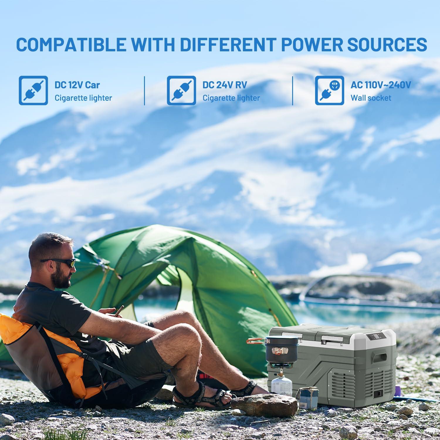 Alpicool 25Qt Dual Zone With Individual Temperature Control Car Refrigerator, 12V/24V/220V Portable Car Fridge, Large Capacity Freezing Food, Powerful Compressor Freezer and Cooler, for Outdoors and Indoors Use