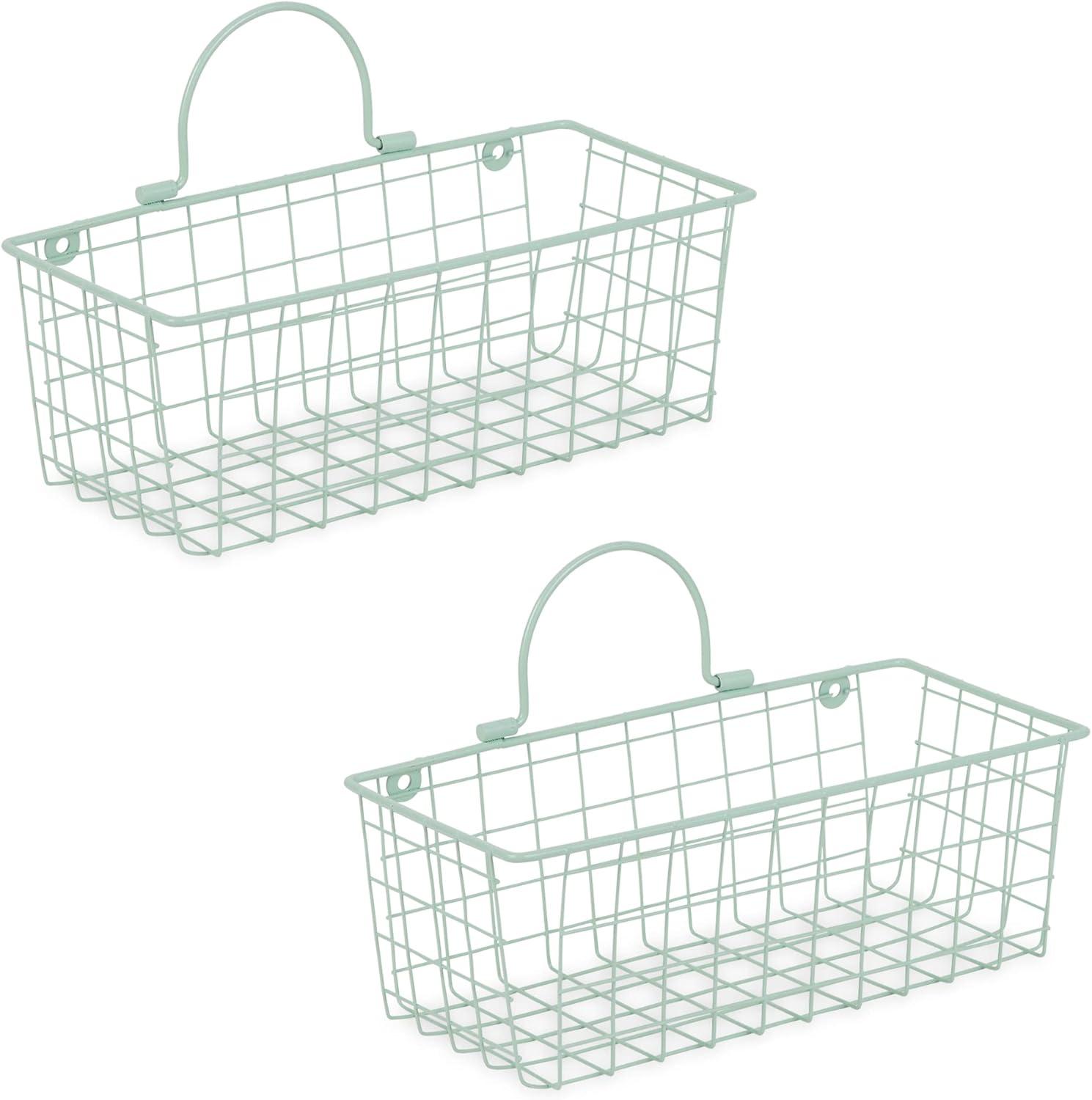 Small Aqua Wire Wall Basket Set/2