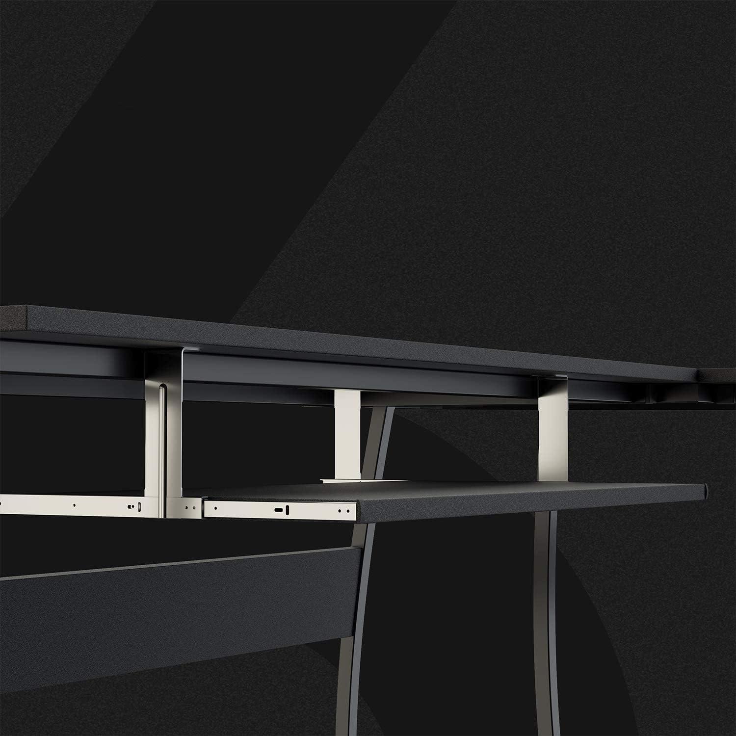 Sleek Black L-Shaped Adjustable Computer Desk with Keyboard Tray