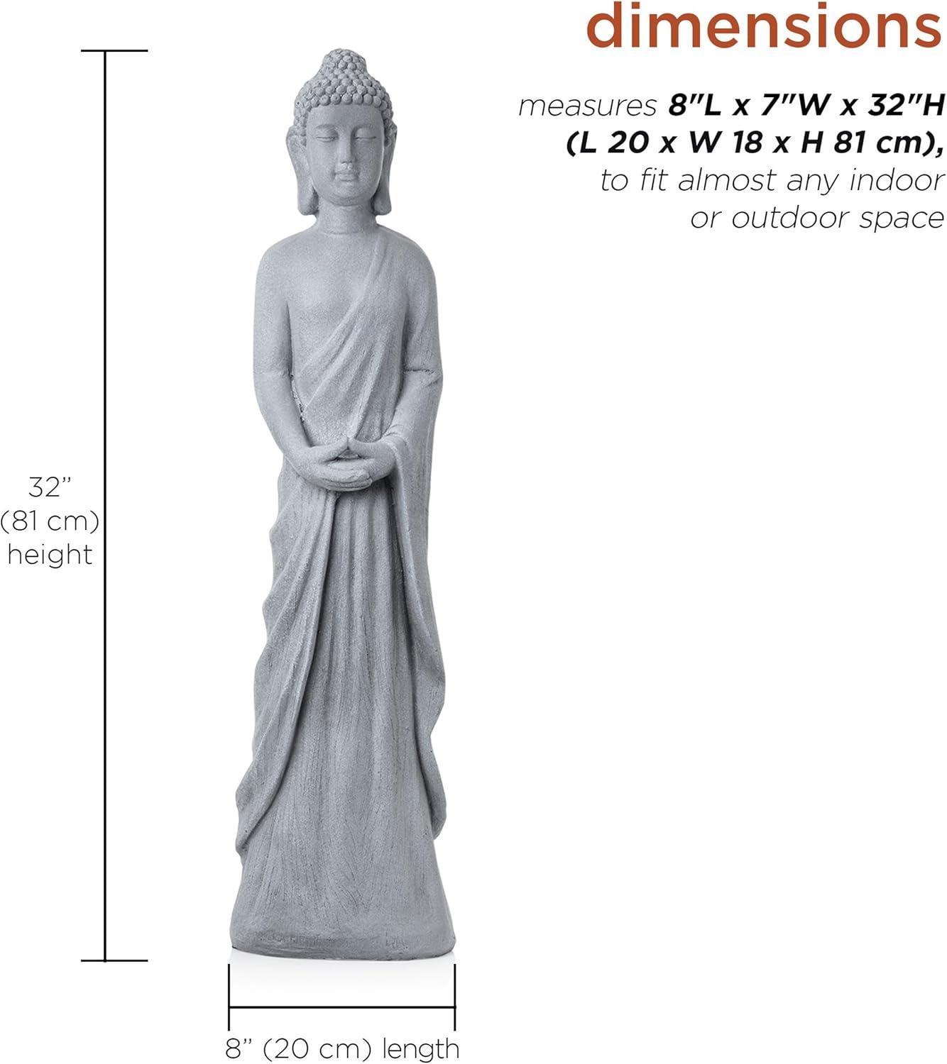 32" Magnesium Oxide Standing Buddha Statue Gray - Alpine Corporation: Outdoor Decor, Garden Accent