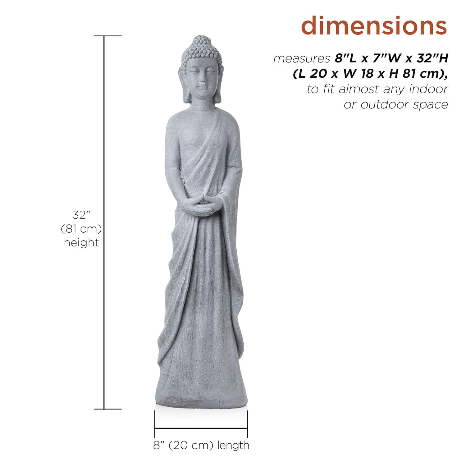 32" Magnesium Oxide Standing Buddha Statue Gray - Alpine Corporation: Outdoor Decor, Garden Accent