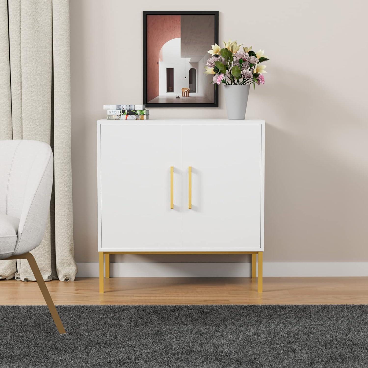 CARPETNAL Siedeboard Buffet Cabinet, White Side Storage Cabinet with Doors and Adjustable Shelves, Accent Cabinet for Kitchen, Living Room, Dining Room, Office, Hallway, Entryway