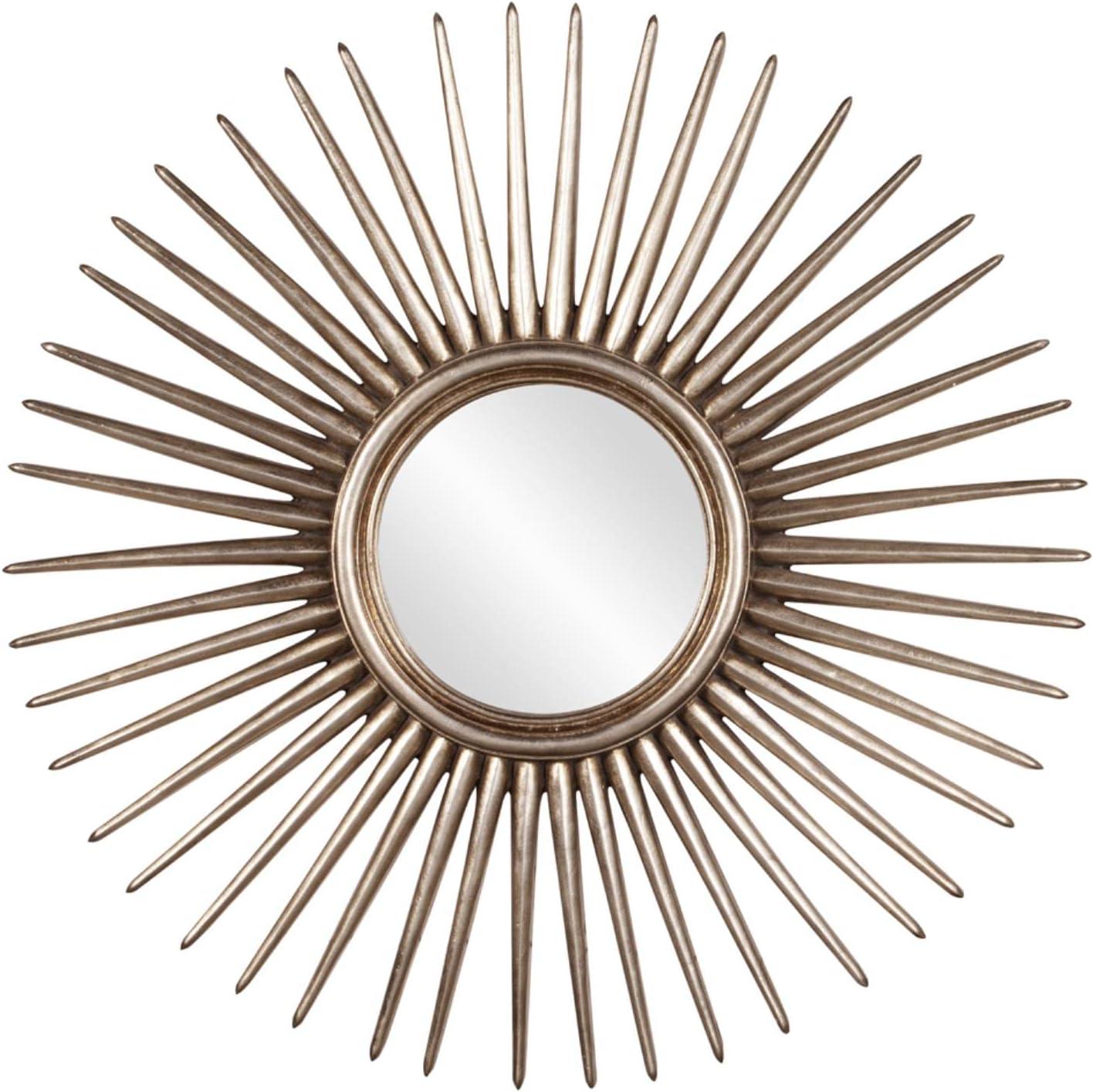 Silver Leaf Sunburst Round Wall Mirror