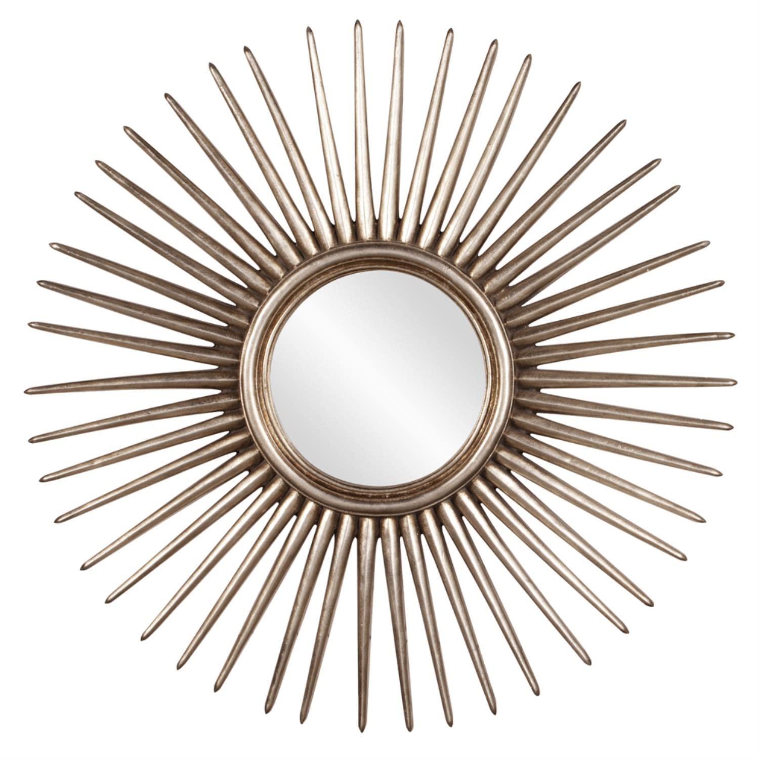 Silver Leaf Sunburst Round Wall Mirror