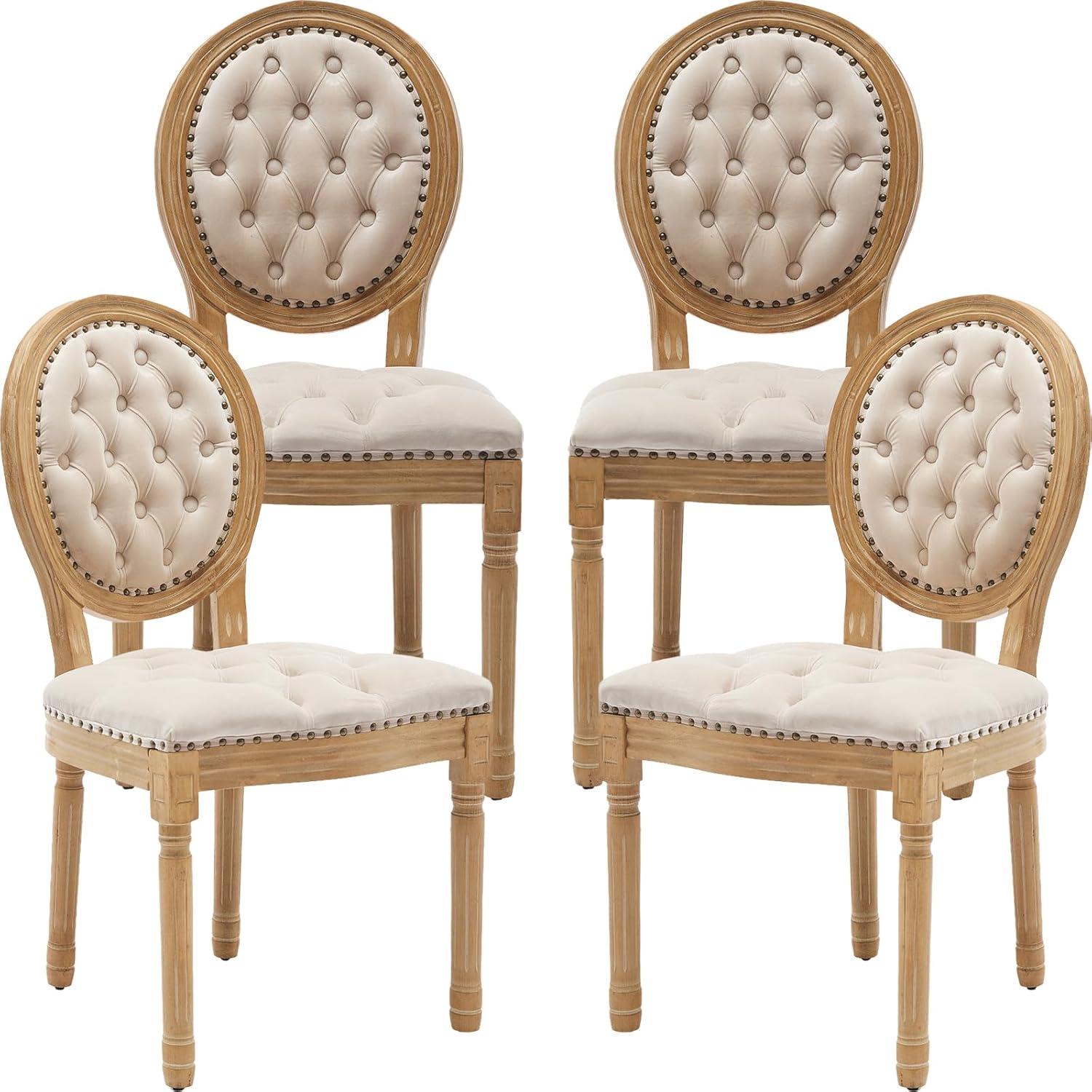 One Allium Way® French Style Vintage Solid Wood Upholstered Dining Chair (Set of 4)