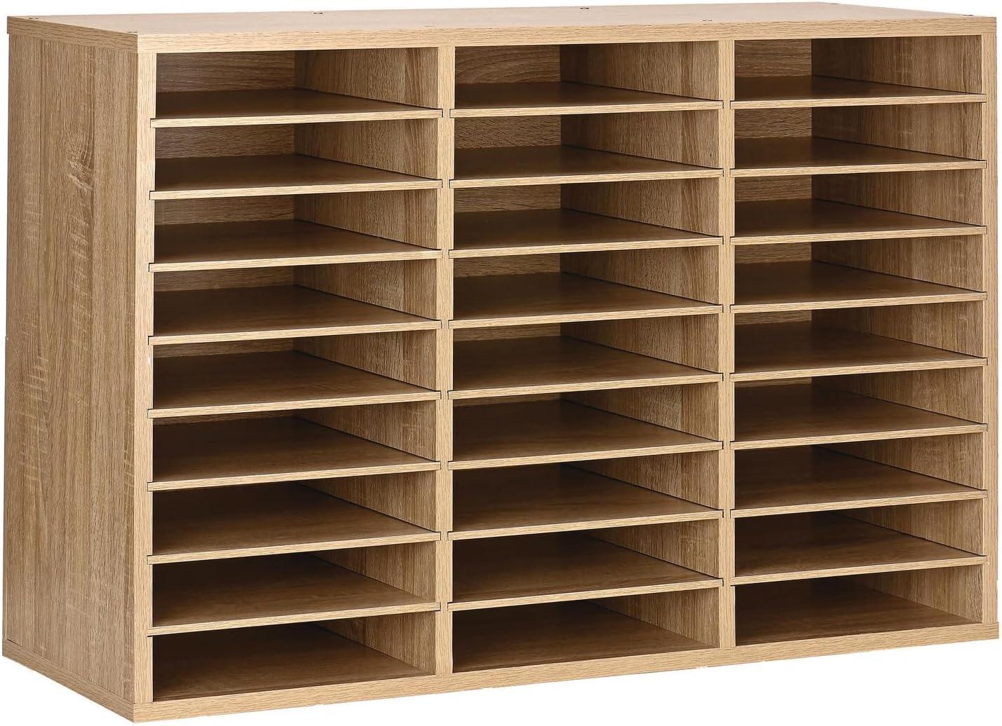 Medium Oak 27-Slot Wooden Literature Organizer