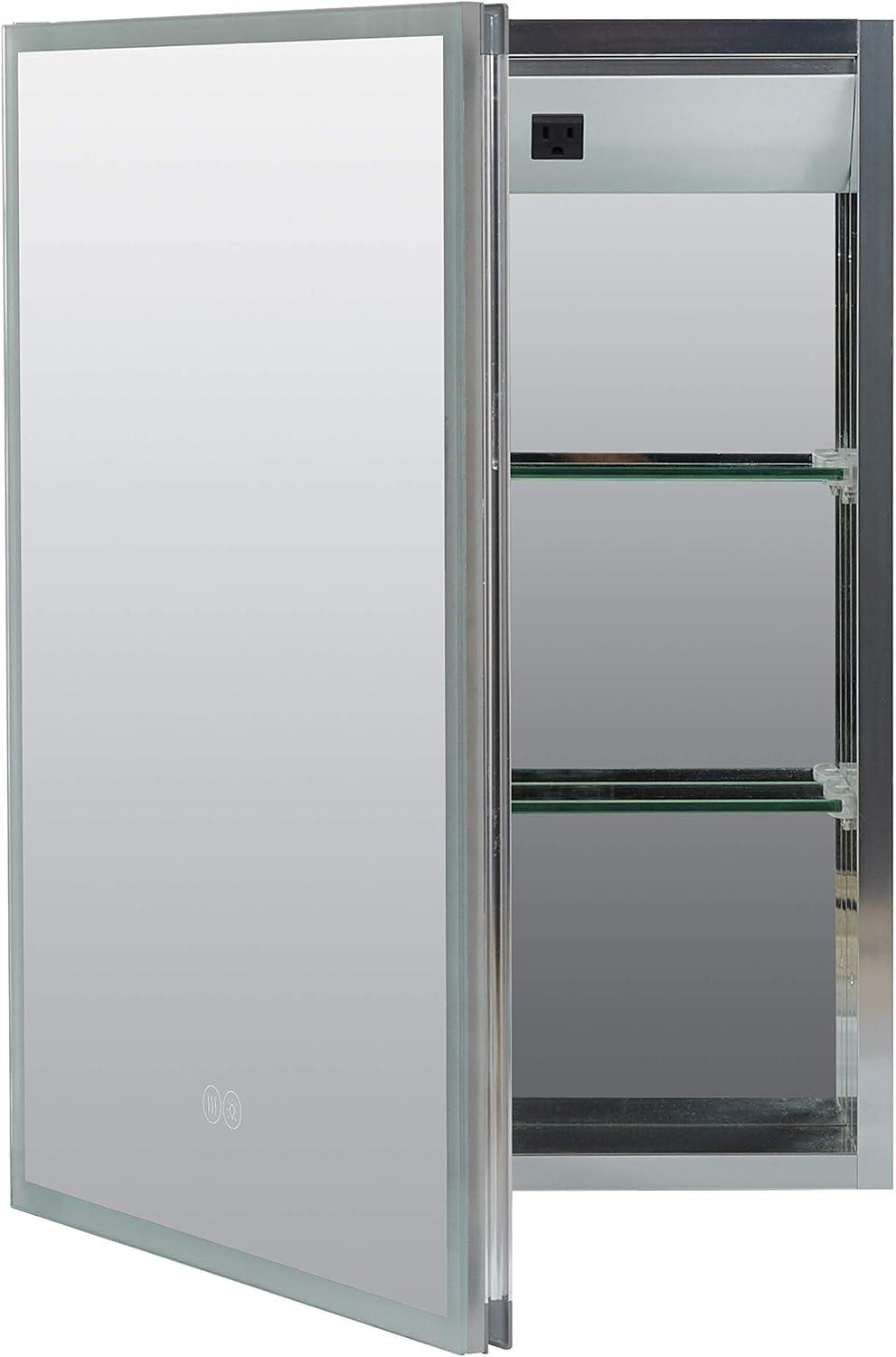 Arlot Recessed or Surface Mount Framed Medicine Cabinet with LED Lighting and Electrical Outlet