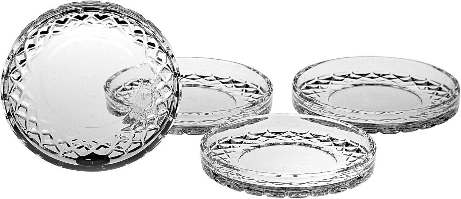 European Crafted Clear Crystal Round Coaster Set, 4 Pieces