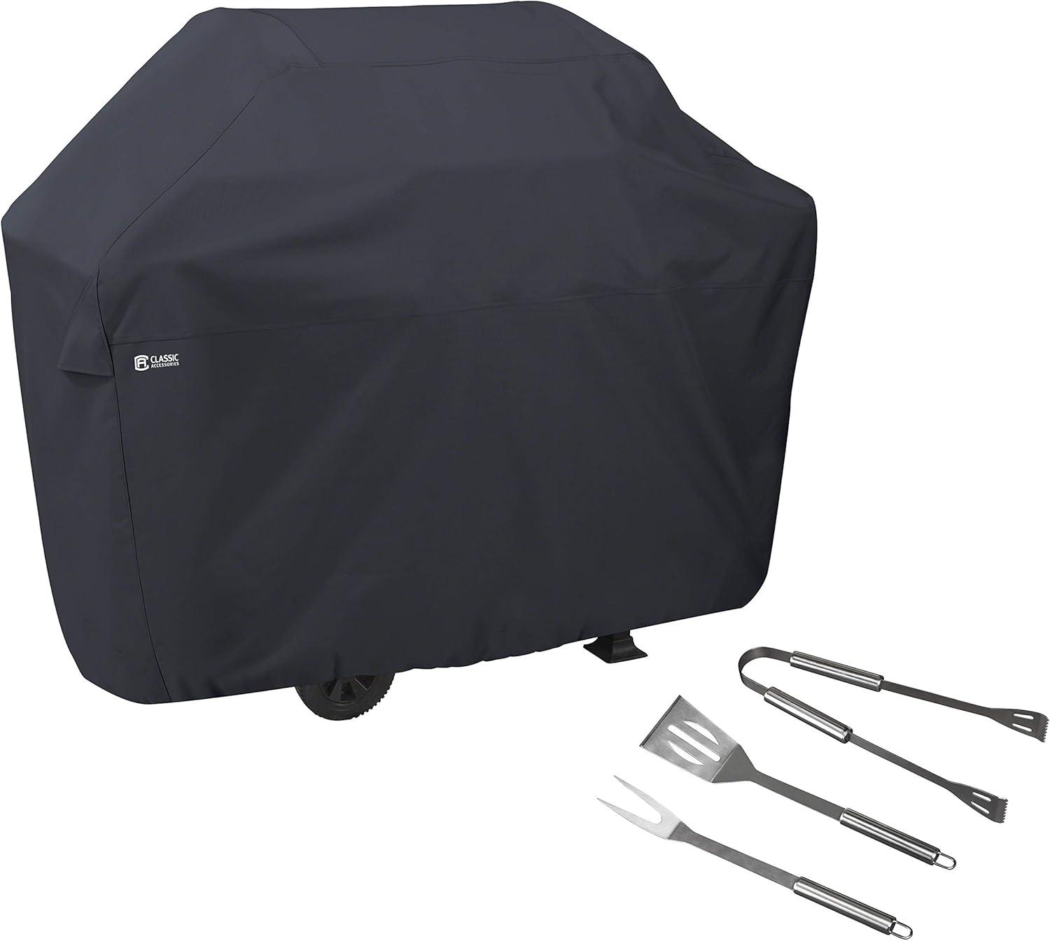 Classic Accessories Water-Resistant 64 Inch BBQ Grill Cover with Grill Tool Set