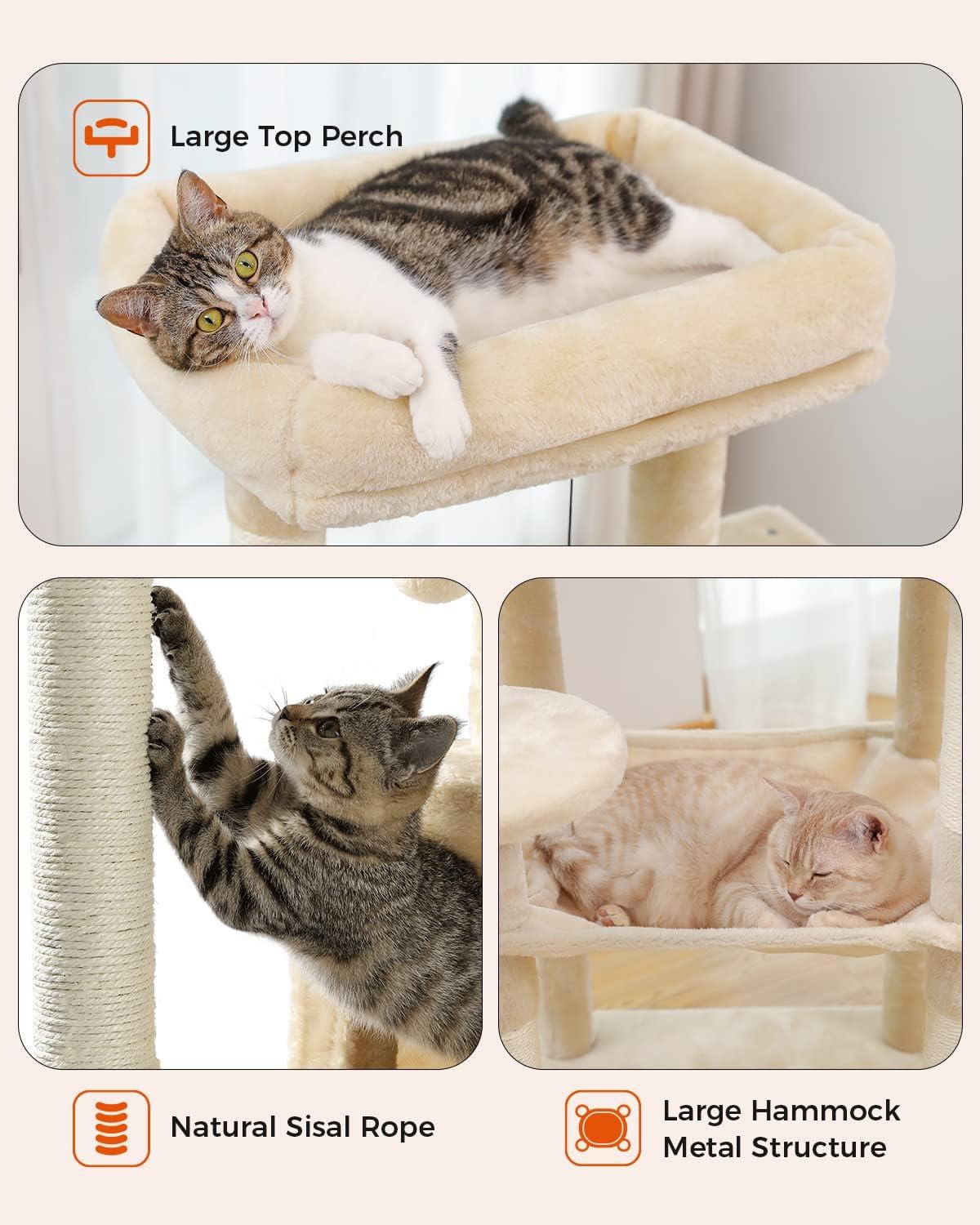Latitude Run® Indoor Multi-Level Tall Cat Tower With Large Hammock, Scratching Posts, Cozy Condo And Top Perch