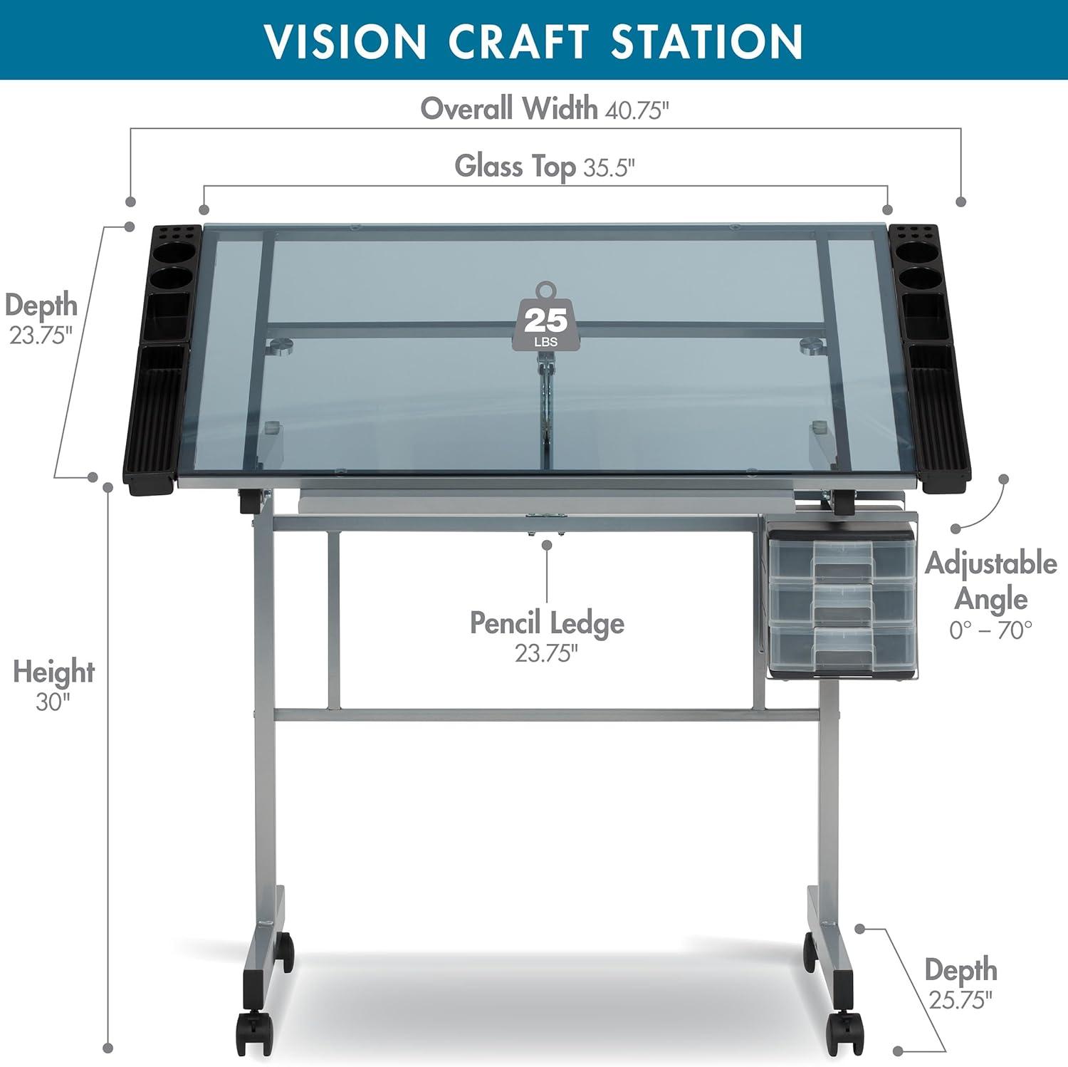 Inbox Zero Craddock Adjustable Glass Top Metal Base Drafting Table