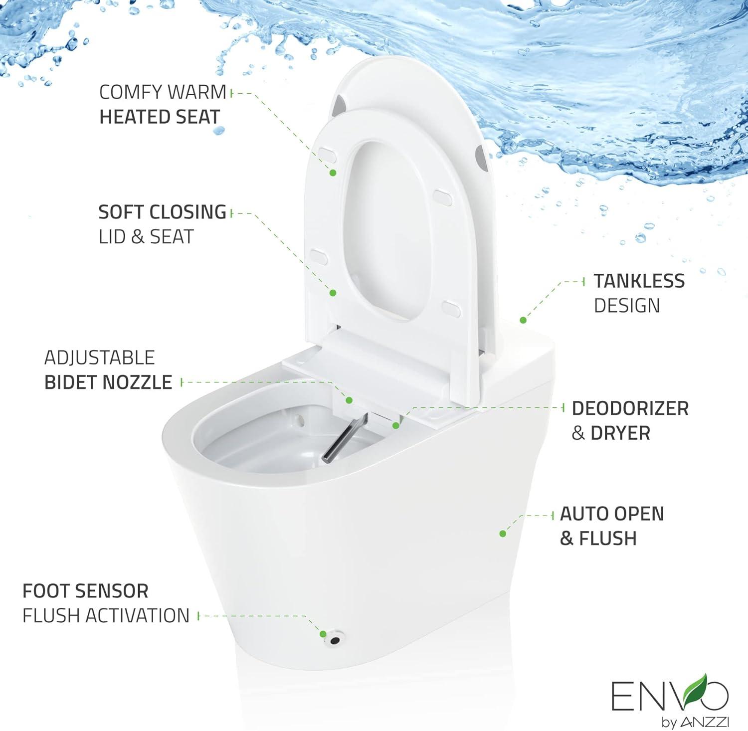 Swcorp TL-STFF950WH Envo Echo Elongated Smart Toilet Bidet in White with Auto Open, Auto Close, Auto Flush & Heated Seat