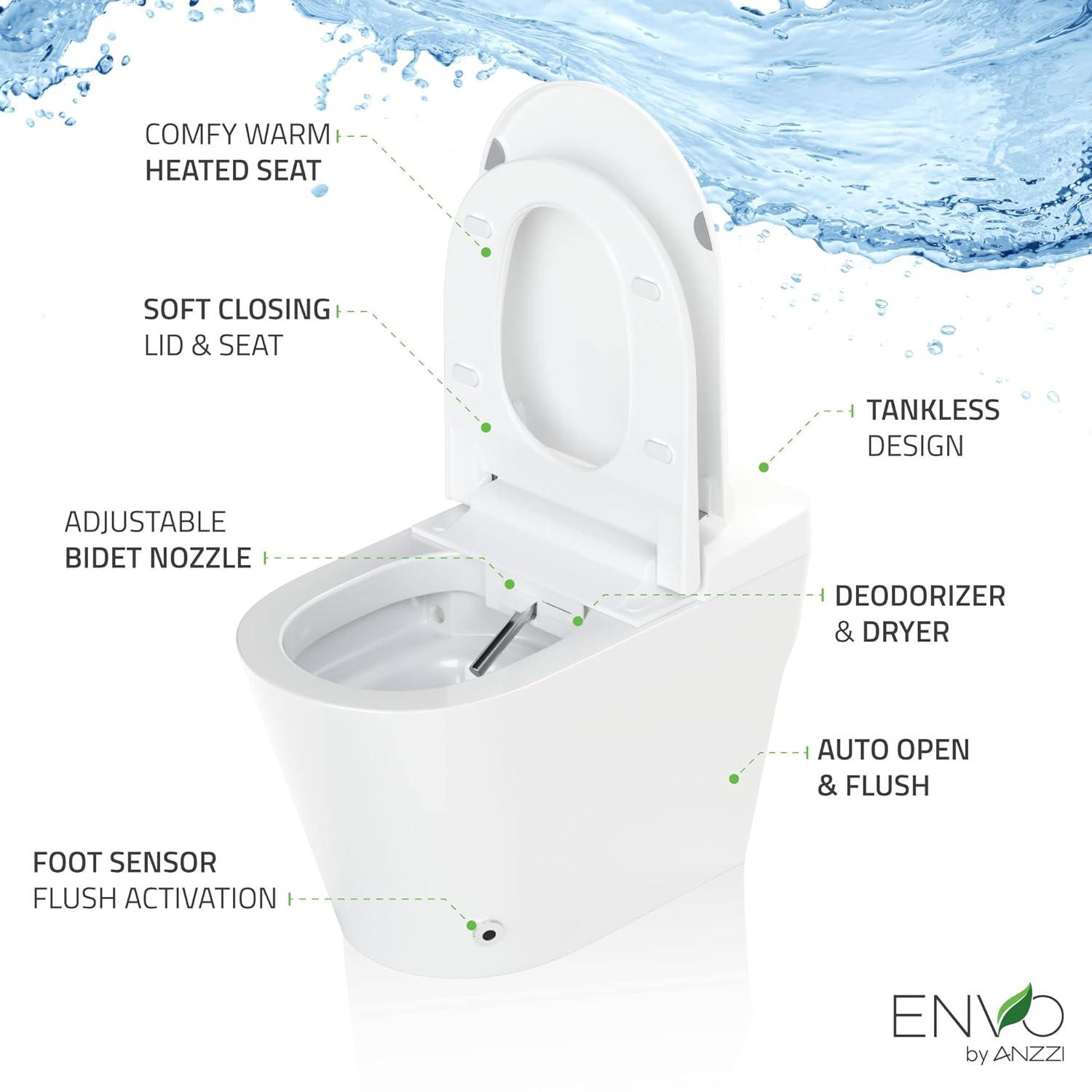 Swcorp TL-STFF950WH Envo Echo Elongated Smart Toilet Bidet in White with Auto Open, Auto Close, Auto Flush & Heated Seat