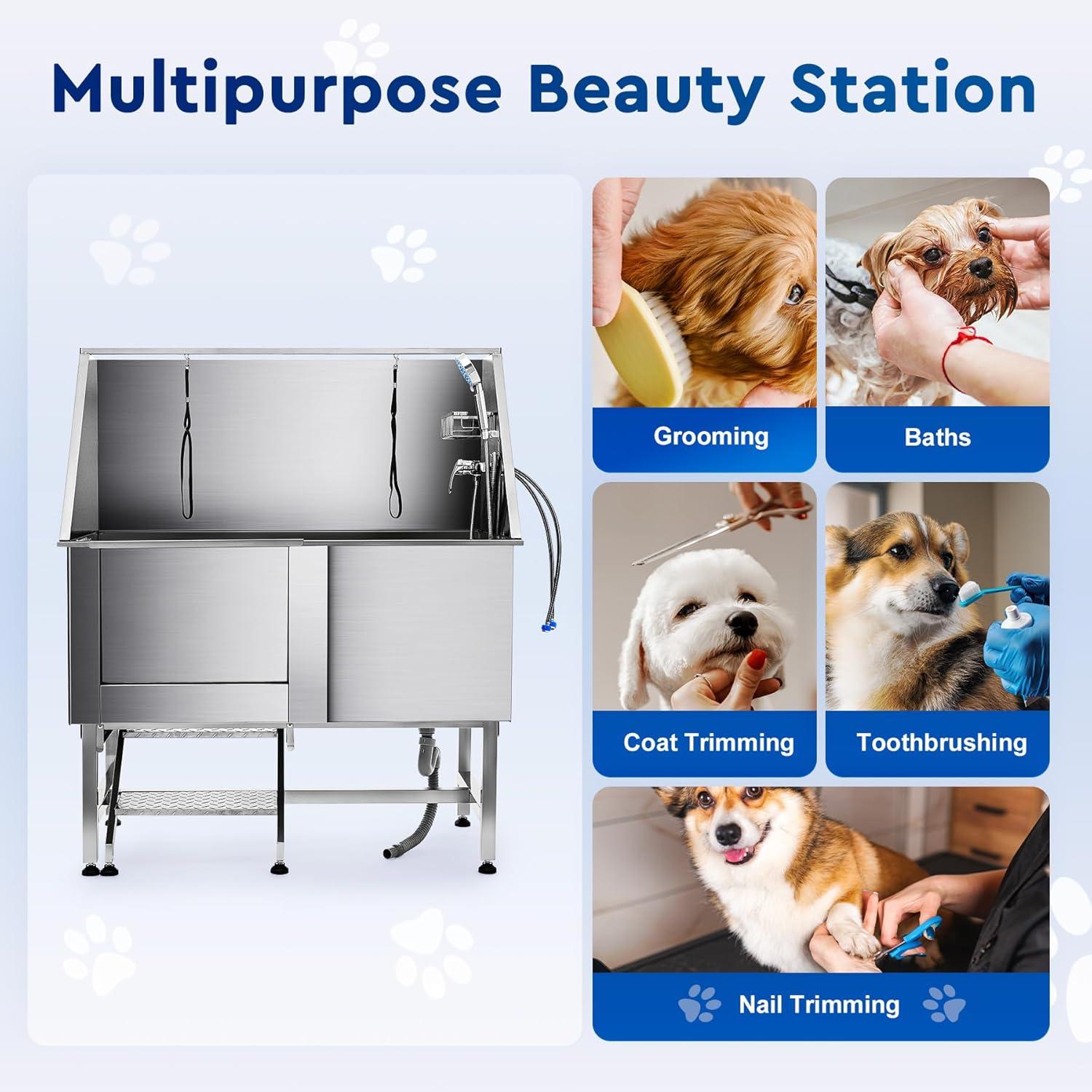 CO-Z 50 Stainless Steel Dog Grooming Bath Tub Kit, Dog Washing Station for Home Pet Store Grooming Salon, Pet Bathing Station Wash Shower