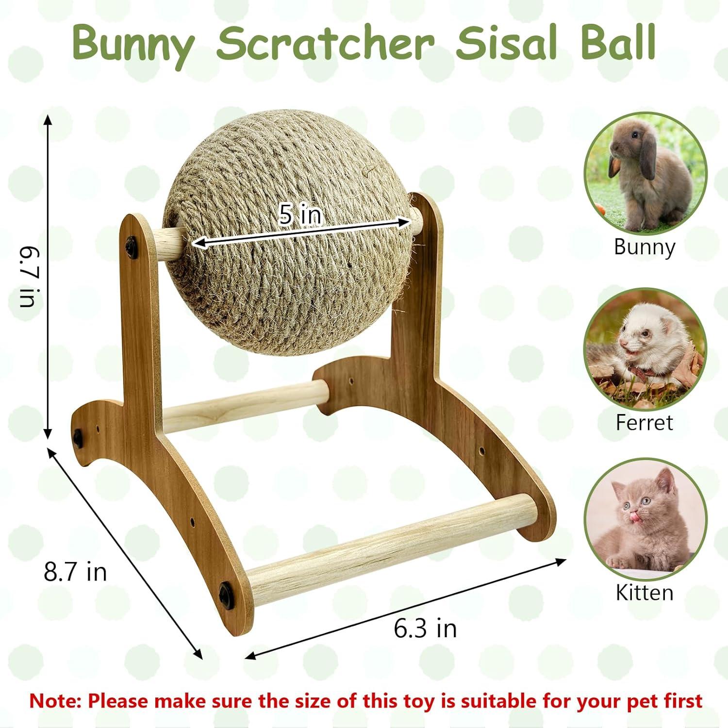 Rabbit Scratch Toy, Natural Sisal Rabbit Scratching Ball With Cardboard Pad 2-In-1 Bunny Claw Scratcher Interactive Toys Nail Scratching Post For Indoor Pets Kittens Ferrets Small Animals